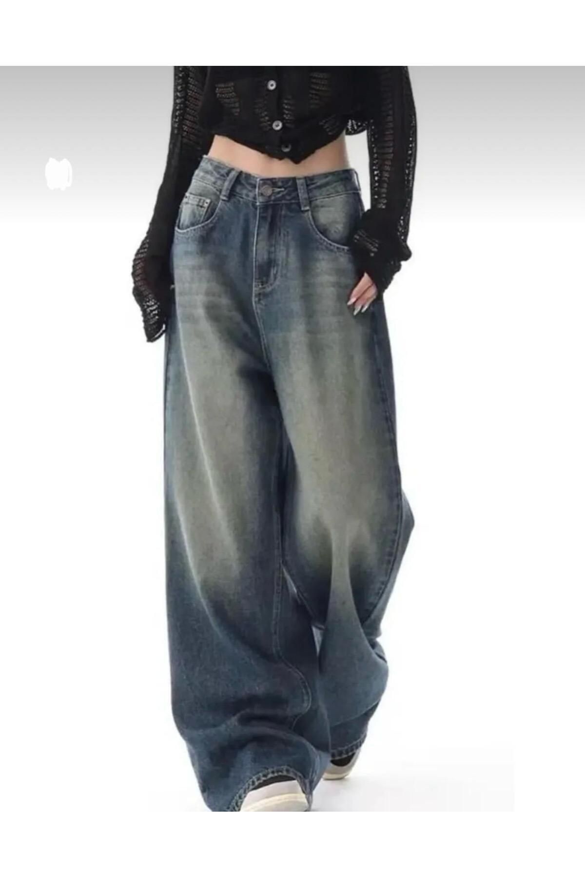 shop BAGGY JEAN PANTALON YEŞİL TİNT YIKAMALI