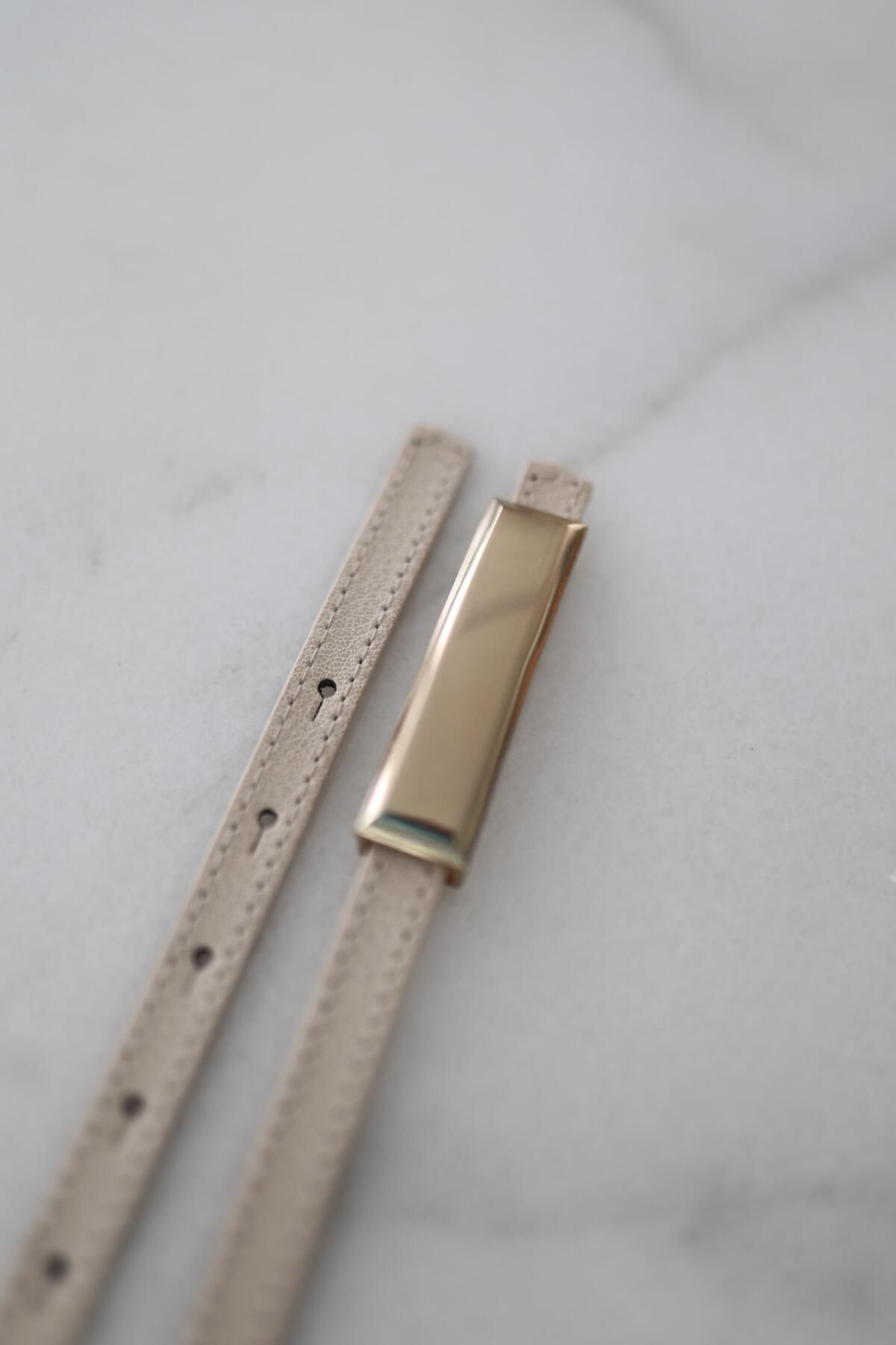 HAZELANNA Gold Toka Krem İnce Kemer