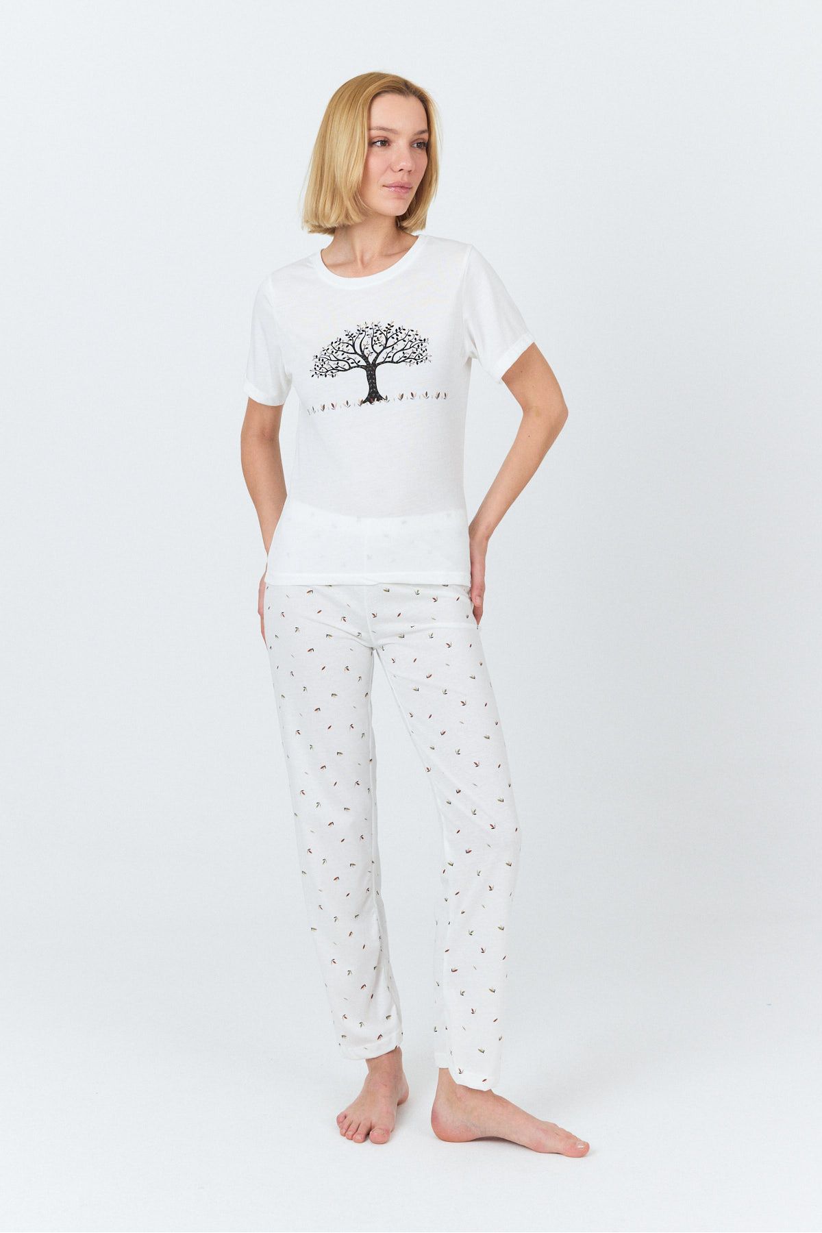 macharel jeans Kadın Kısa Kol Baskılı Pijama Takımı
