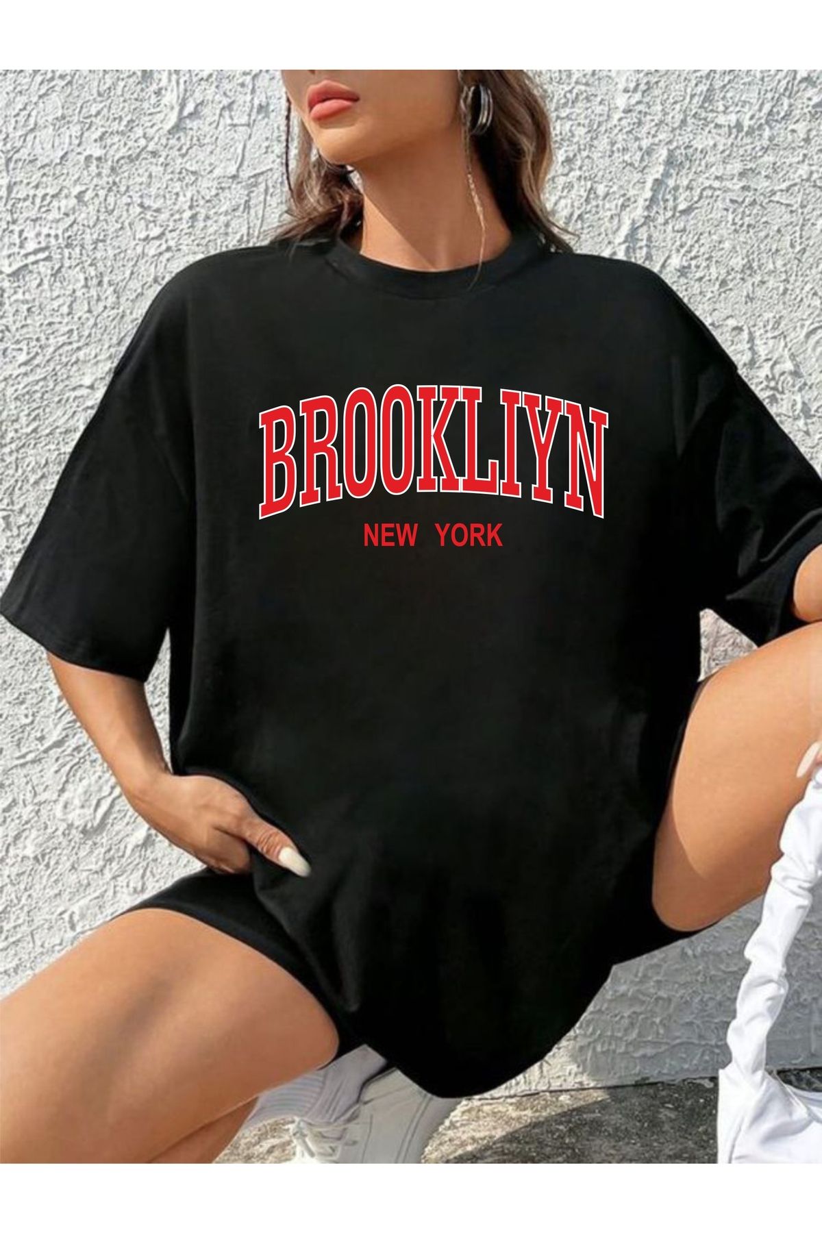 estilowear Kadın Oversize Baskılı Pamuklu T-shirt Model 1016
