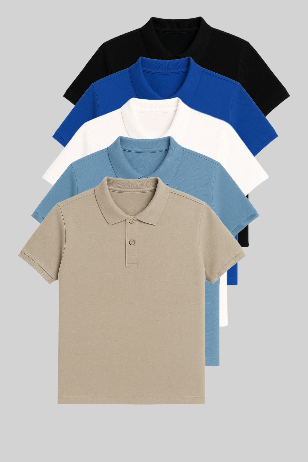 COMBİNE MİCHAİL Erkek 5'li Paket %100 PAMUK Basic Polo Yaka Tişört Siyah-Turkuaz-Beyaz-Bebemavi-Gri