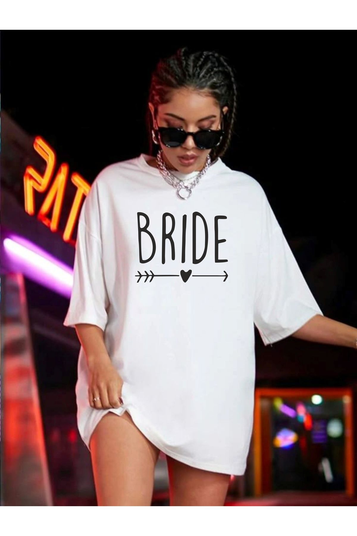 estilowear Kadın Oversize Baskılı Pamuklu T-shirt Model 1014