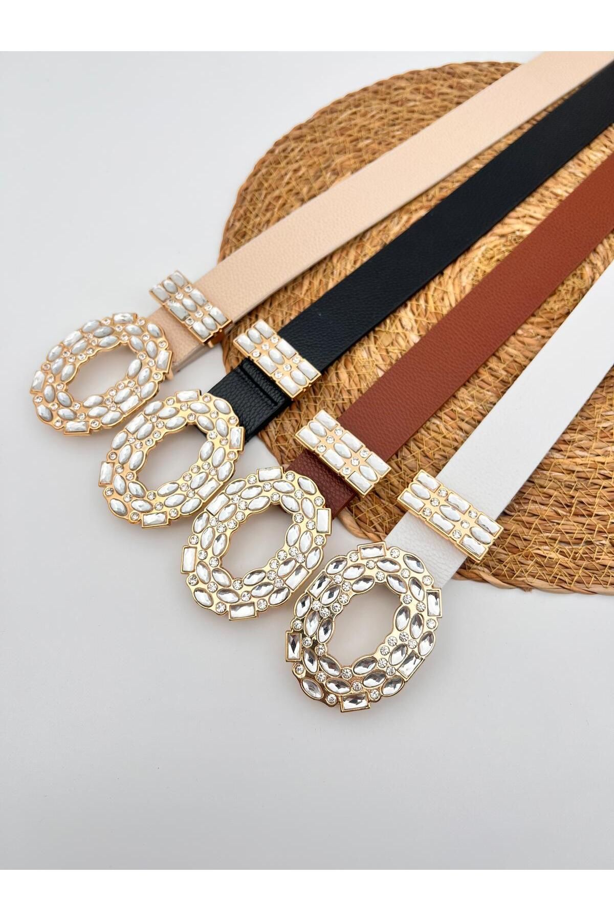 Descoin 4,lü set Taşlı Gold Tokalı Kadın Kemeri,Ceket Kemeri,Pantalon Kemeri,Elbise Kemeri