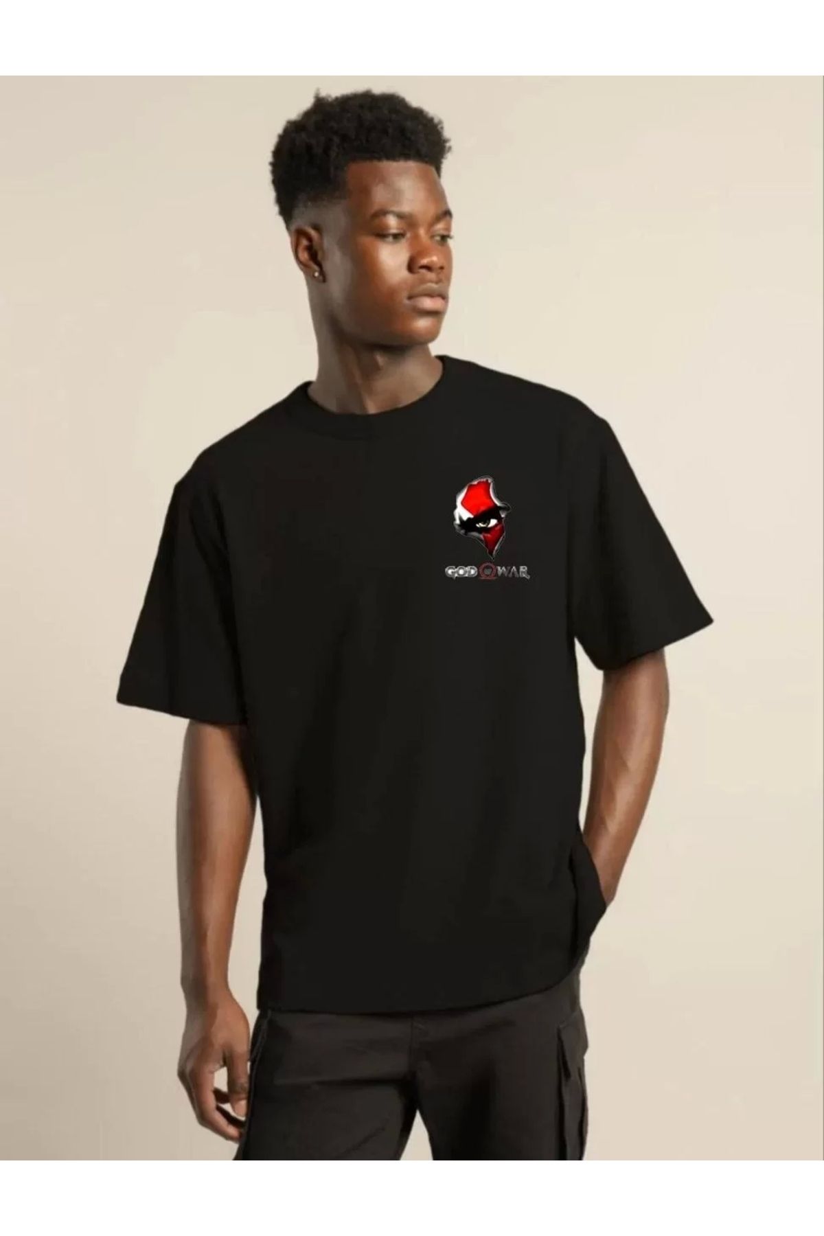 MODA Unisex Bisiklet Yaka Baskılı Oversize T-Shirt - Siyah