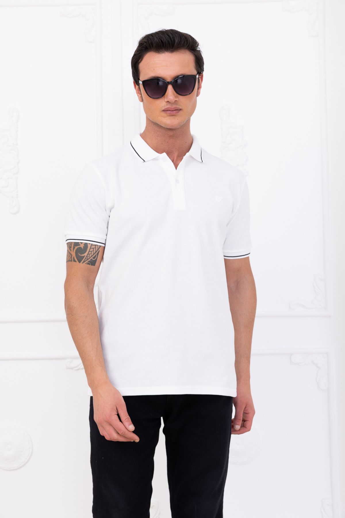 gw gewer Erkek Slim Fit Polo Yaka Şerit Detaylı T-shirt Tişört