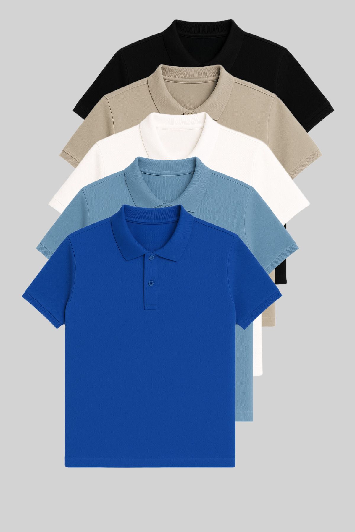 COMBİNE MİCHAİL Erkek 5'li Paket %100 PAMUK Basic Polo Yaka Tişört Siyah-Gri-Beyaz-Bebemavi-Turkuaz