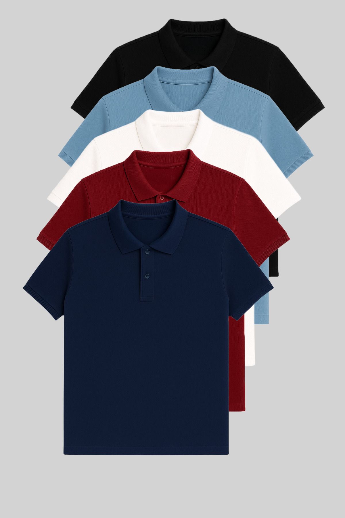COMBİNE MİCHAİL Erkek 5'li Paket %100 PAMUK Basic Polo Yaka Tişört Siyah-Bebemavi-Beyaz-Bordo-Mavi