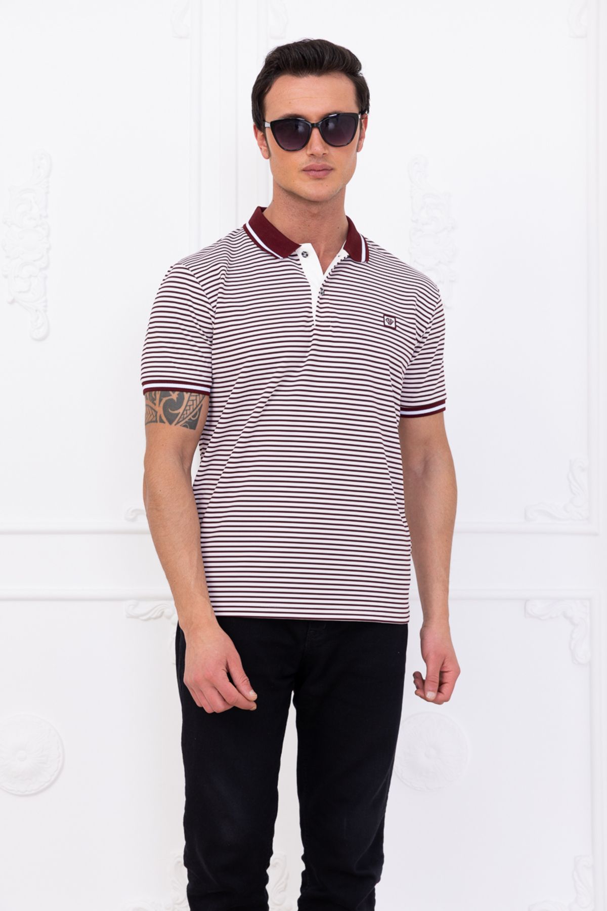 gw gewer Erkek Polo Yaka Slim Fit Çizgili T-shirt Tişört
