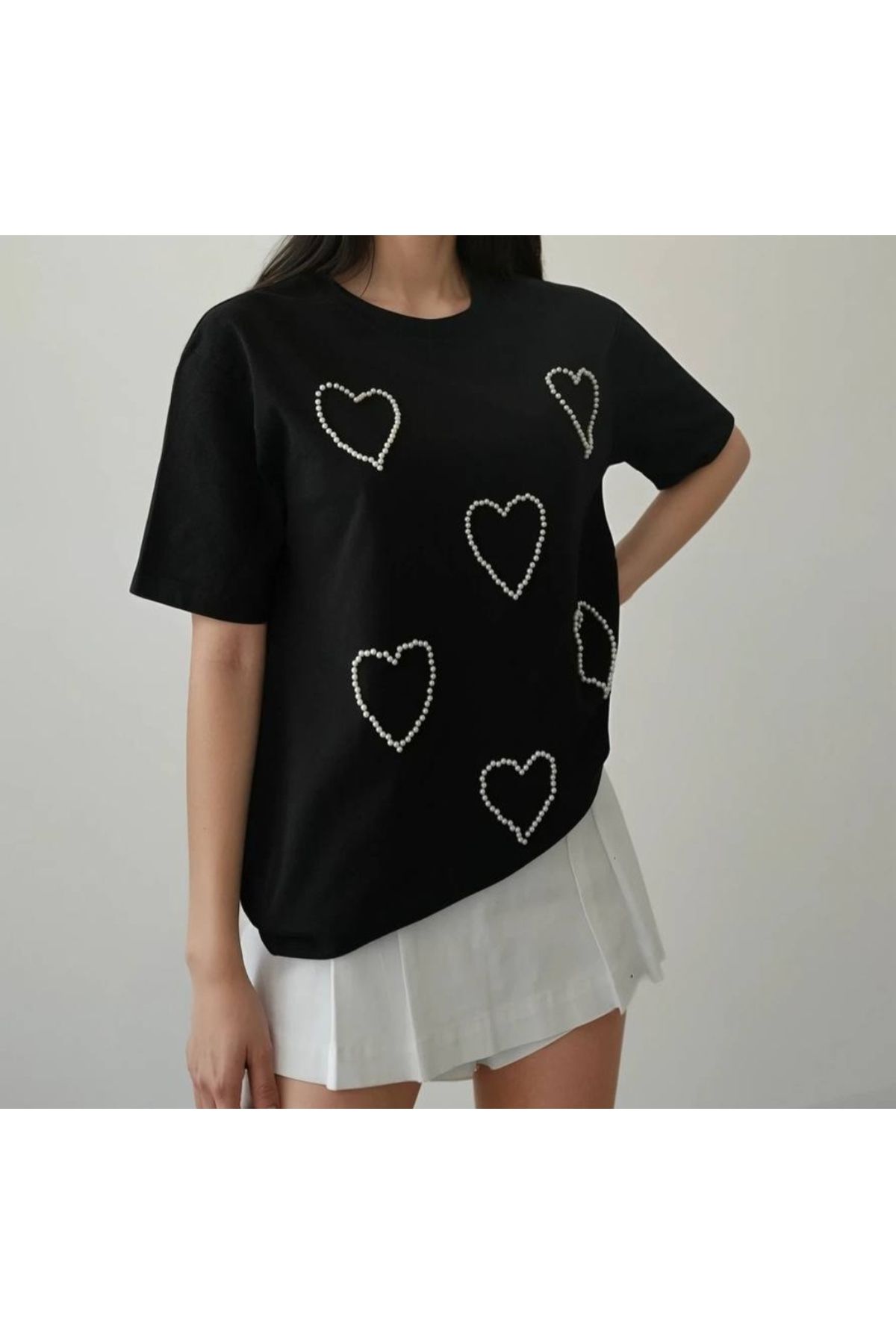 Vinna Club Kalp İşlemeli T-shirt Siyah