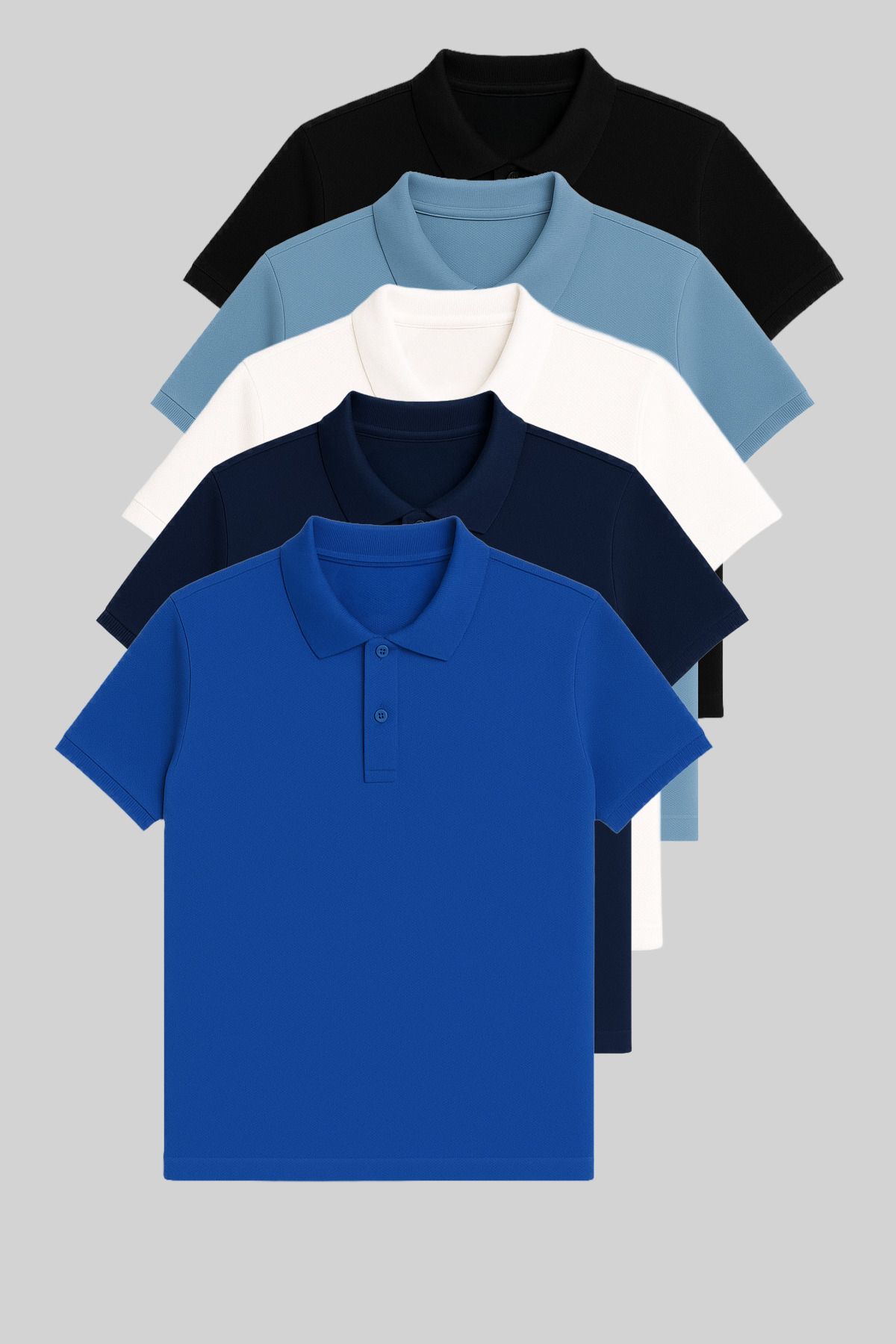 COMBİNE MİCHAİL Erkek 5'li Paket Siyah-Bebemavi-Beyaz-Mavi-Turkuaz Slim Fit %100 Pamuk Polo Yaka Tişört