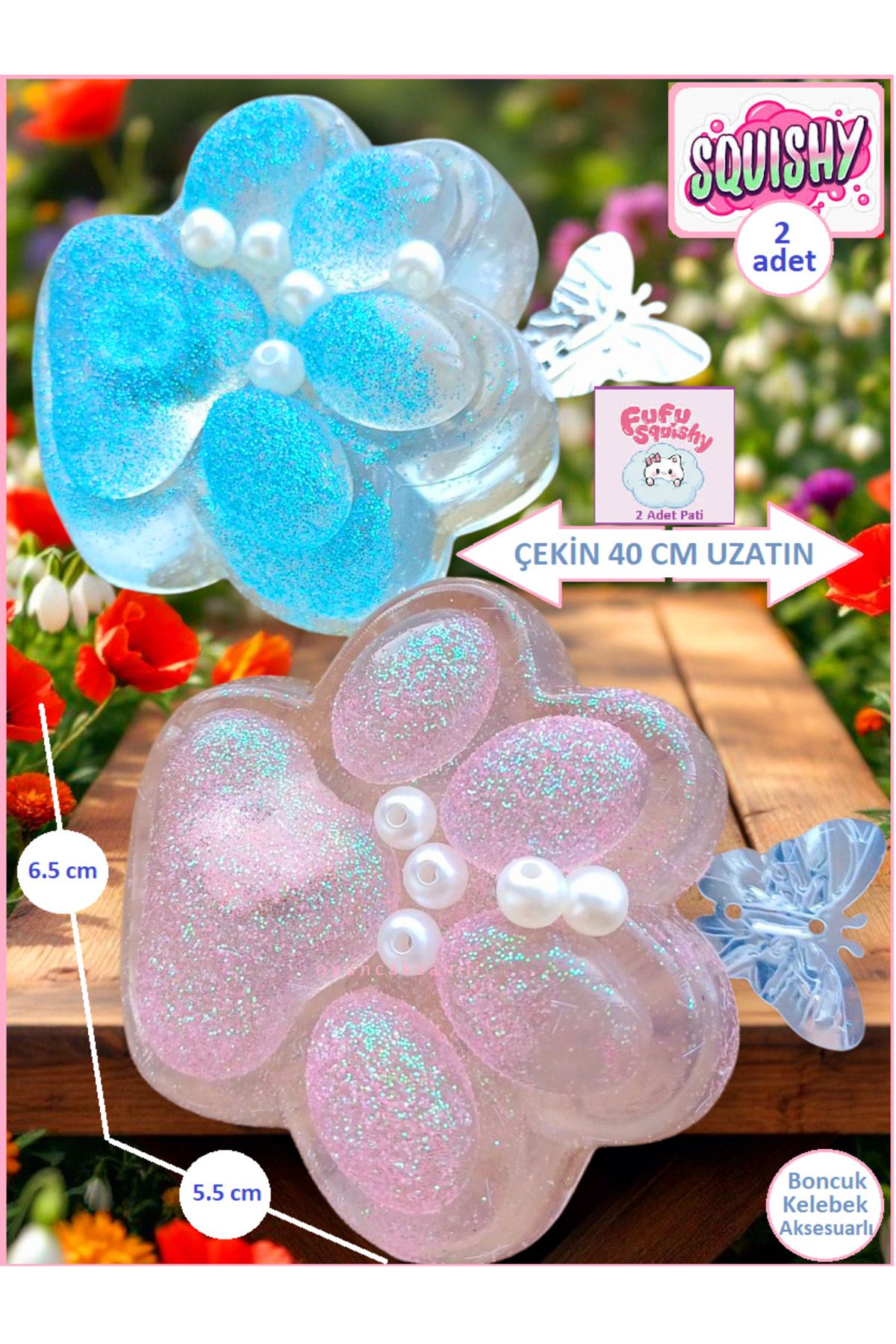 OYUNCAKSAHİLİ Fufu Squishy Kedi Patisi Pembe Mavi 2 Adet Birden ışıklı Sukuşi Oyuncak Pati Esnek 40cm Uzar