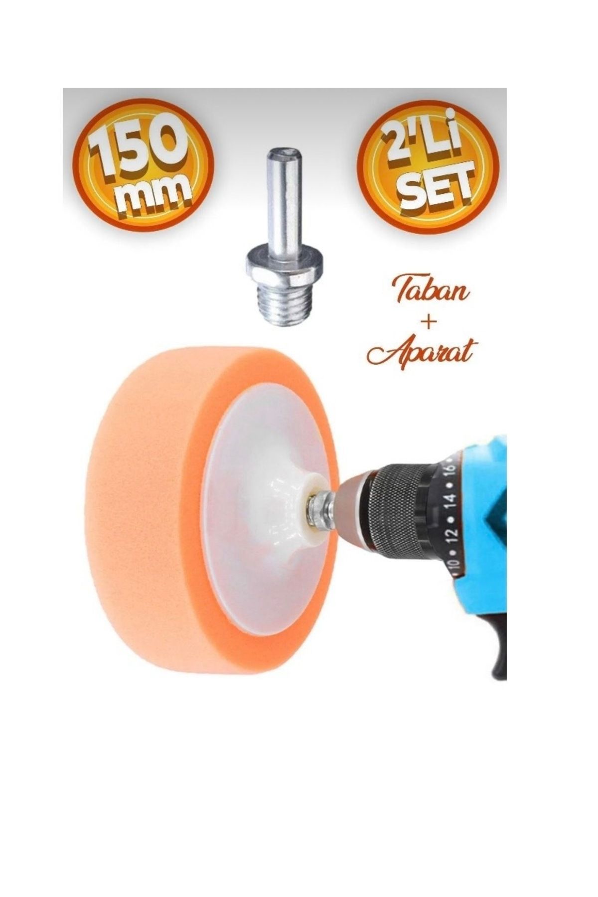 abnturk Oto Araç Araba Pasta Cila Polisaj Parlatma Süngeri Zımpara Tabanlı Matkap Aparatı 150mm (2’Li Set)