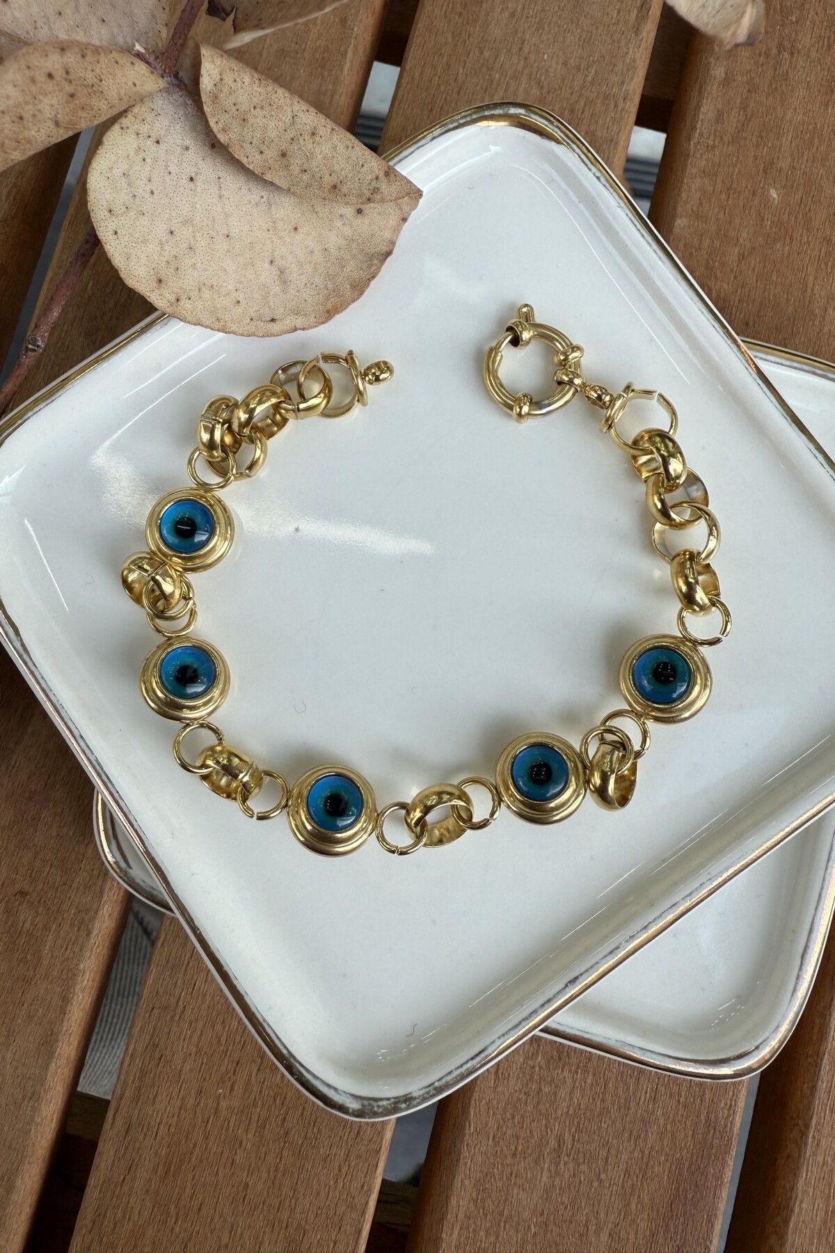 AURA ATELIER Çelik Geniş Halkalı Nazarlı Bileklik 20cm