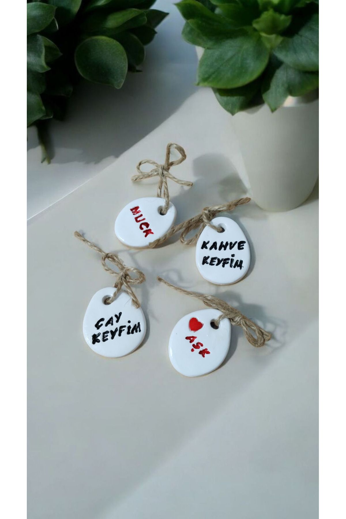 Home Dekoratif El Yapımı Fincan Charmı (4lü Kahve keyfim, çay keyfim, aşk,muck)