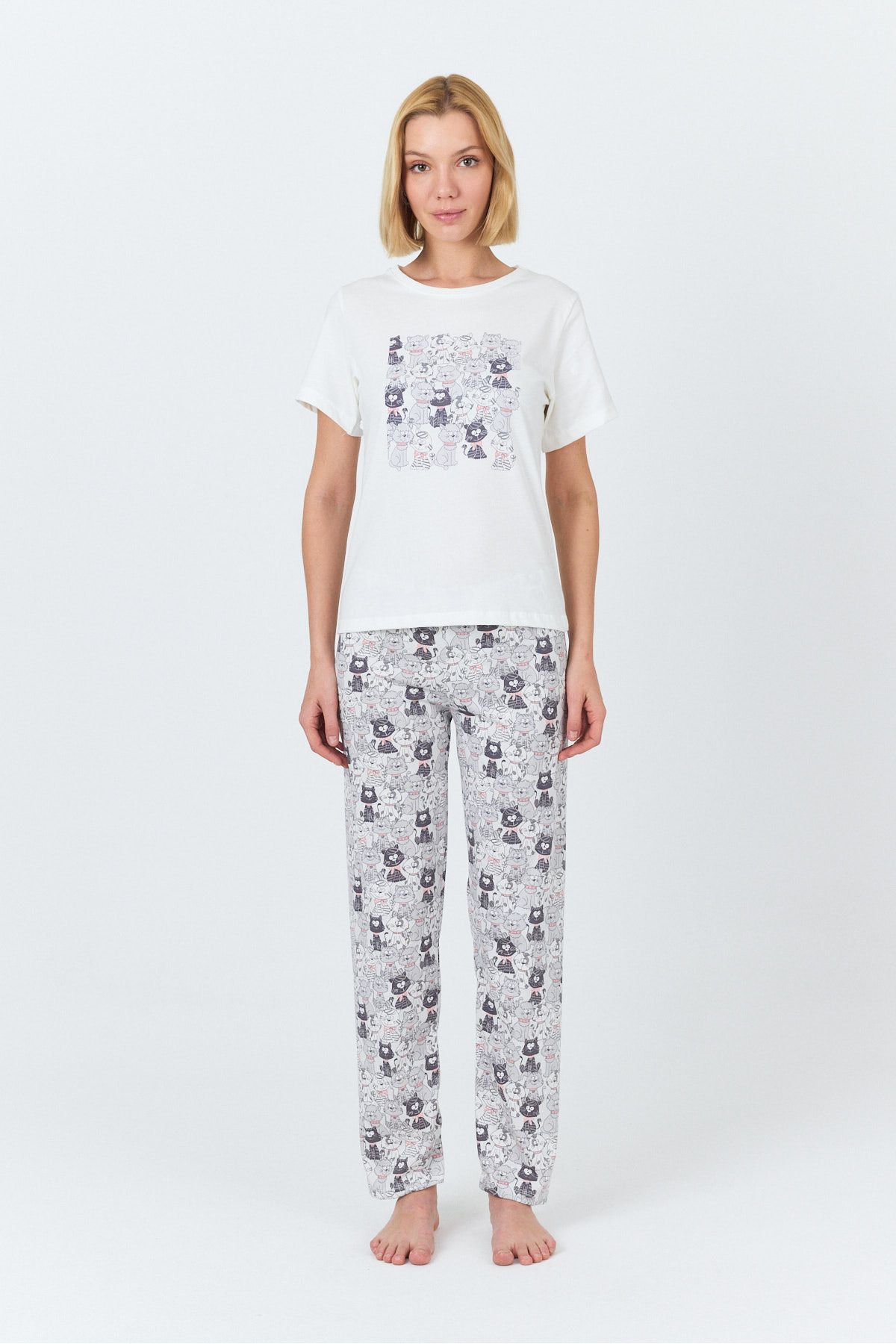 macharel jeans Kadın Kısa Kol Baskılı Pijama Takımı