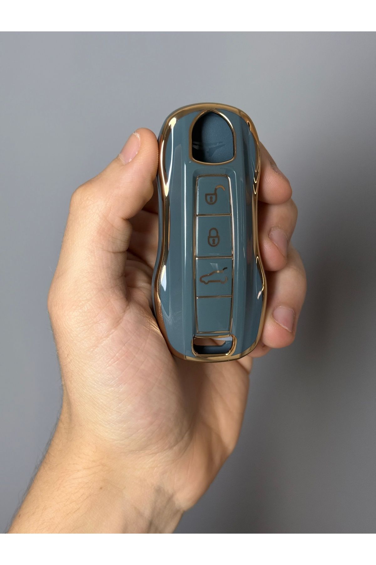 Luxe Aksesuarr Porsche Panamera - Macan -Cayenne Yeni model 2017+ 3 Buton Koruma Anahtar Kumanda Silikon Kılıf Gri