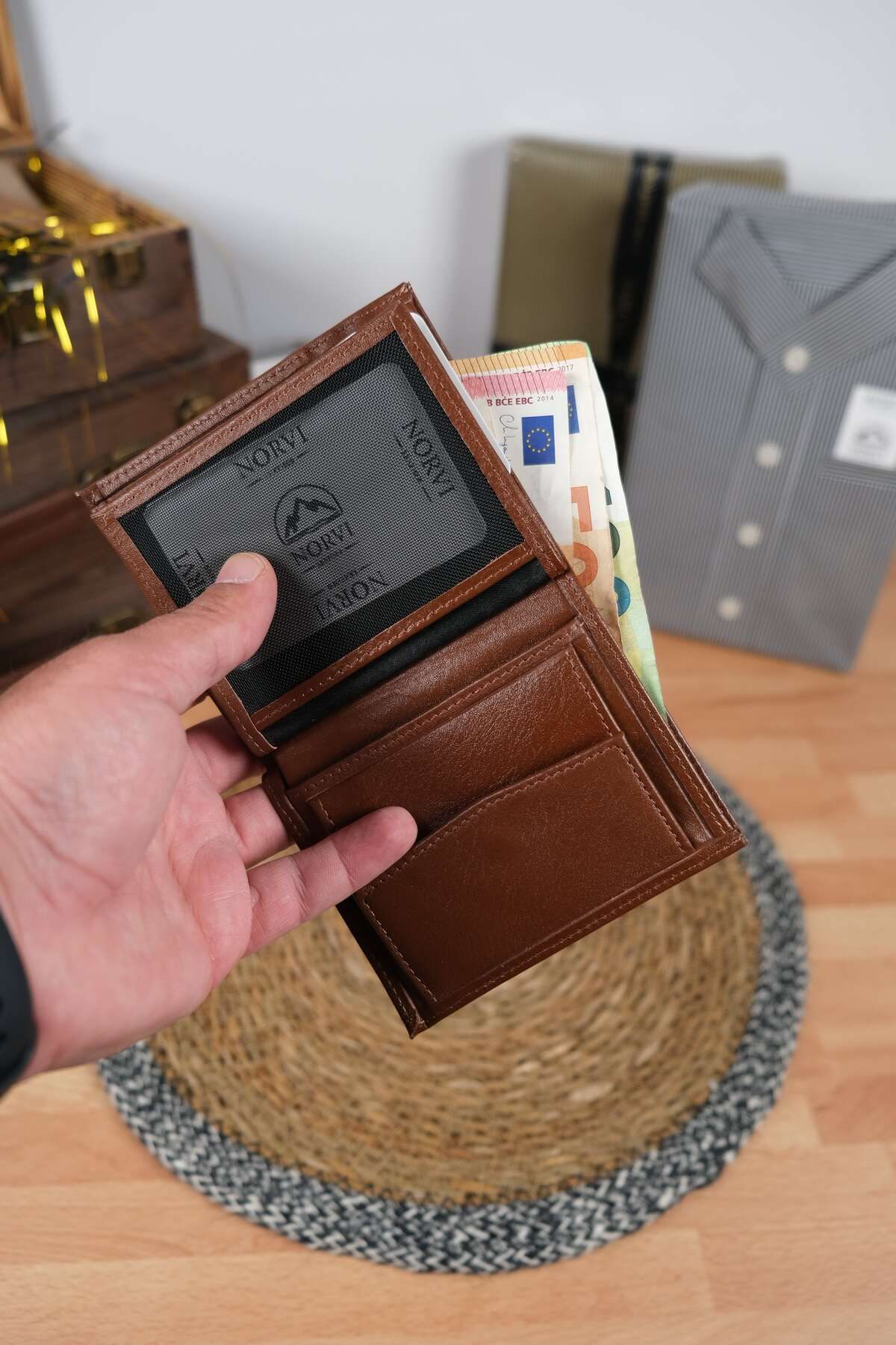 Norvi Leather Bozuk Para Gözlü Hakiki Deri Cüzdan Kahverengi