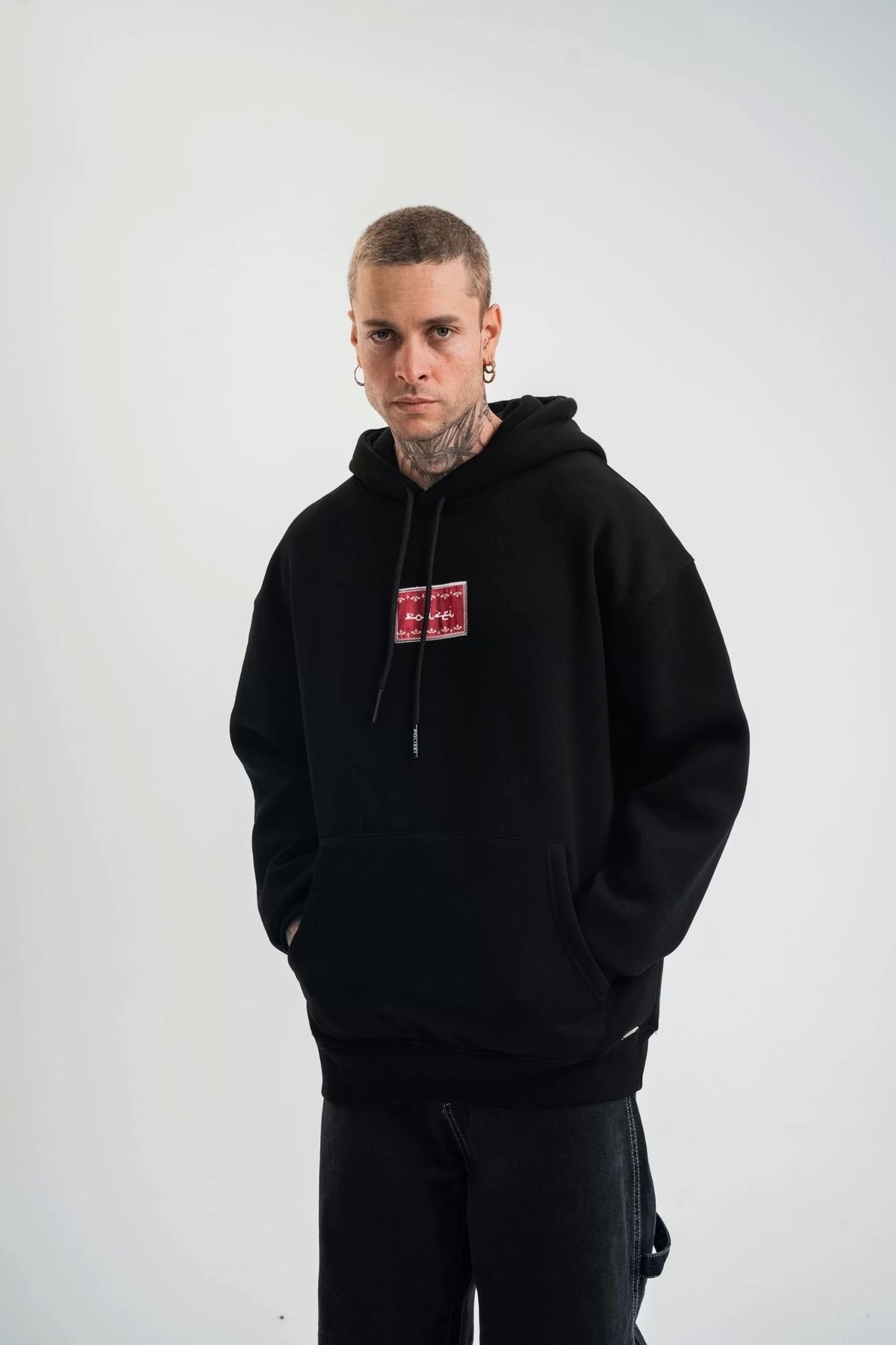 MODA Double Oversize Kapşonlu Dijital Patchli SweatShirt - Siyah