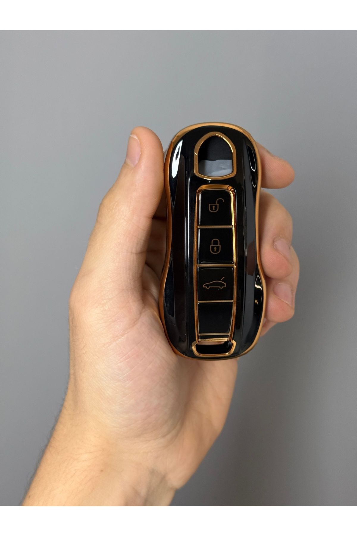 Luxe Aksesuarr Porsche Panamera -Macan-Cayenne Yeni model 2017+ 3 Buton Koruma Anahtar Kumanda Silikon Kılıf Siyah
