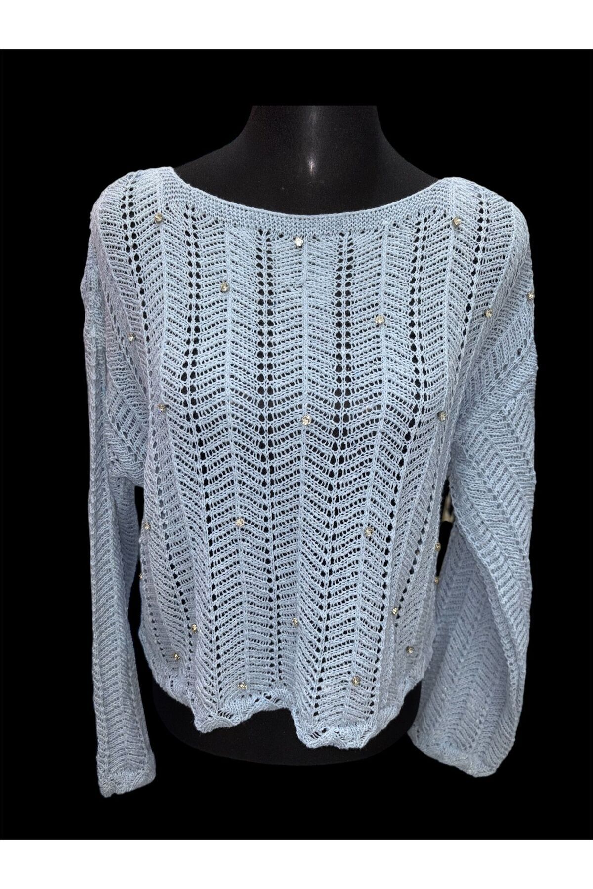 tülaybutik kadın ajurlu taş detaylı mevsimlik bluz