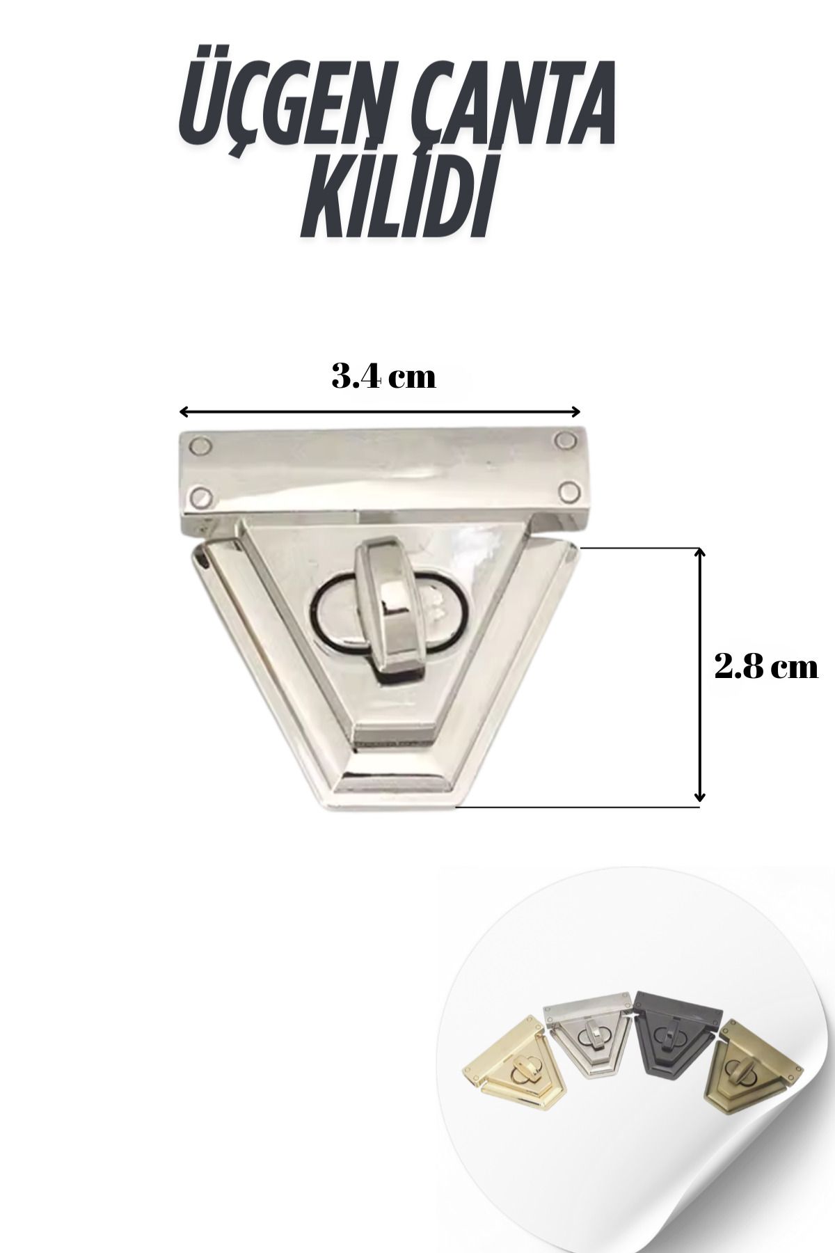 Kardelux Üçgen Model Çanta Kilidi (Küçük Model) 3.4cm - Çanta Tokası - Çanta Aksesuarı