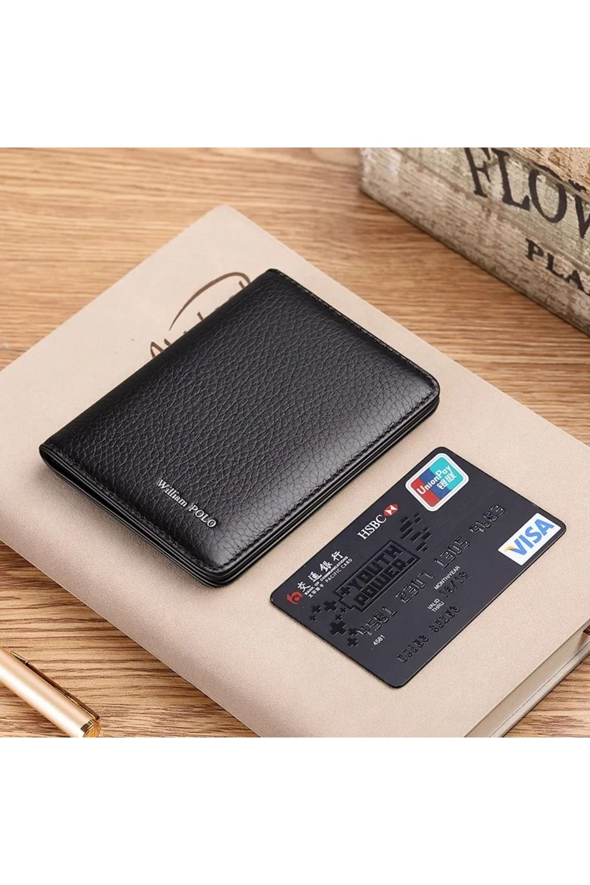 William Polo-Made in Italy Genuine Leather Short Men's Wallet Card Holder Premium Classic Small Size Black Men's 3
