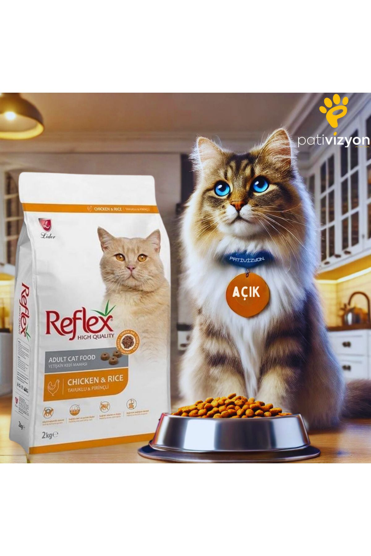 Reflex Tavuklu Pirinçli Yetişkin Kedi Maması 1 kg Açık