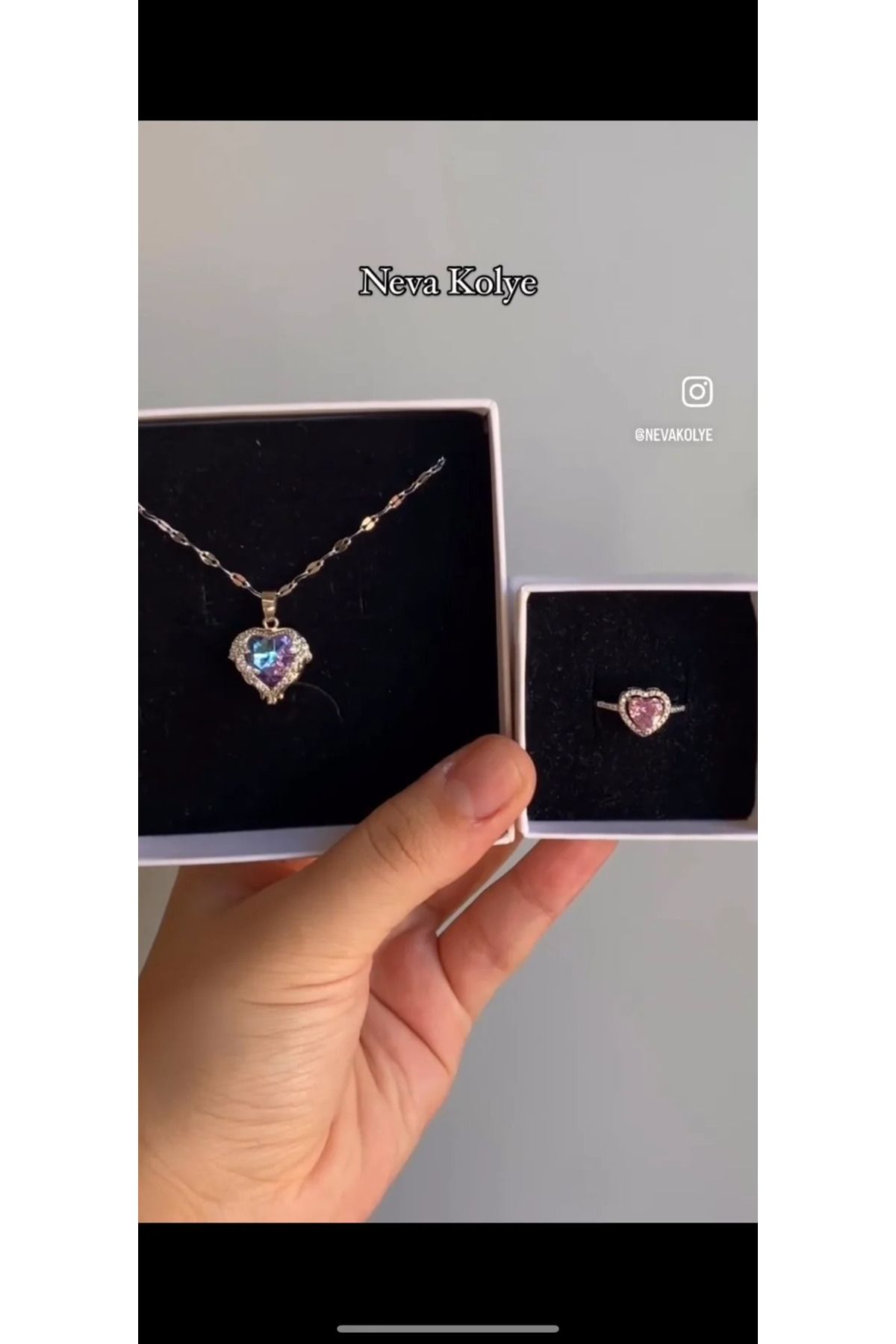 SEJURA Altın Kaplama Hearts Kolye + Altın Kaplama Yüzük
