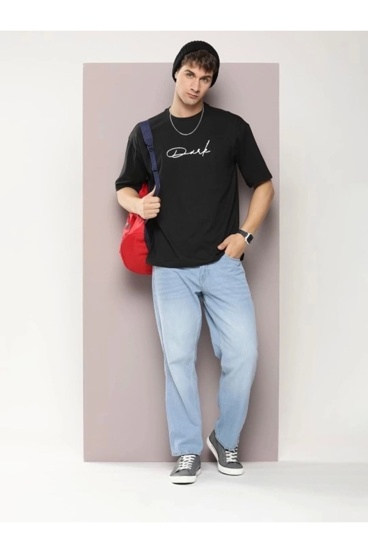 MODA Erkek Baskılı Oversize T-shirt - Siyah