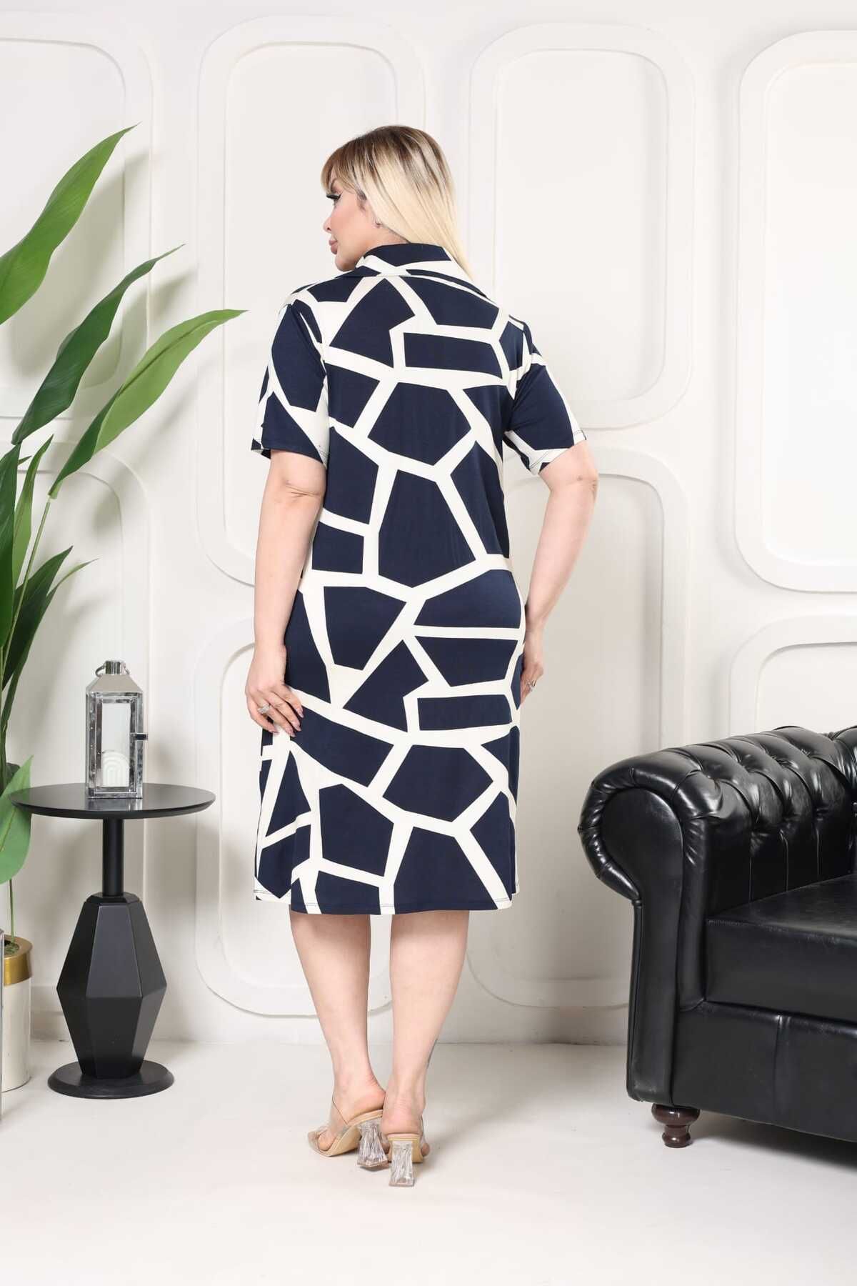Eceyaman moda Kadın Geometrik Desenli Büyük Beden Elbise