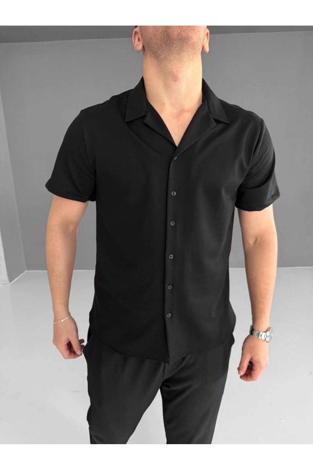 MODA İki İplik Kumaş Gömlek - Siyah