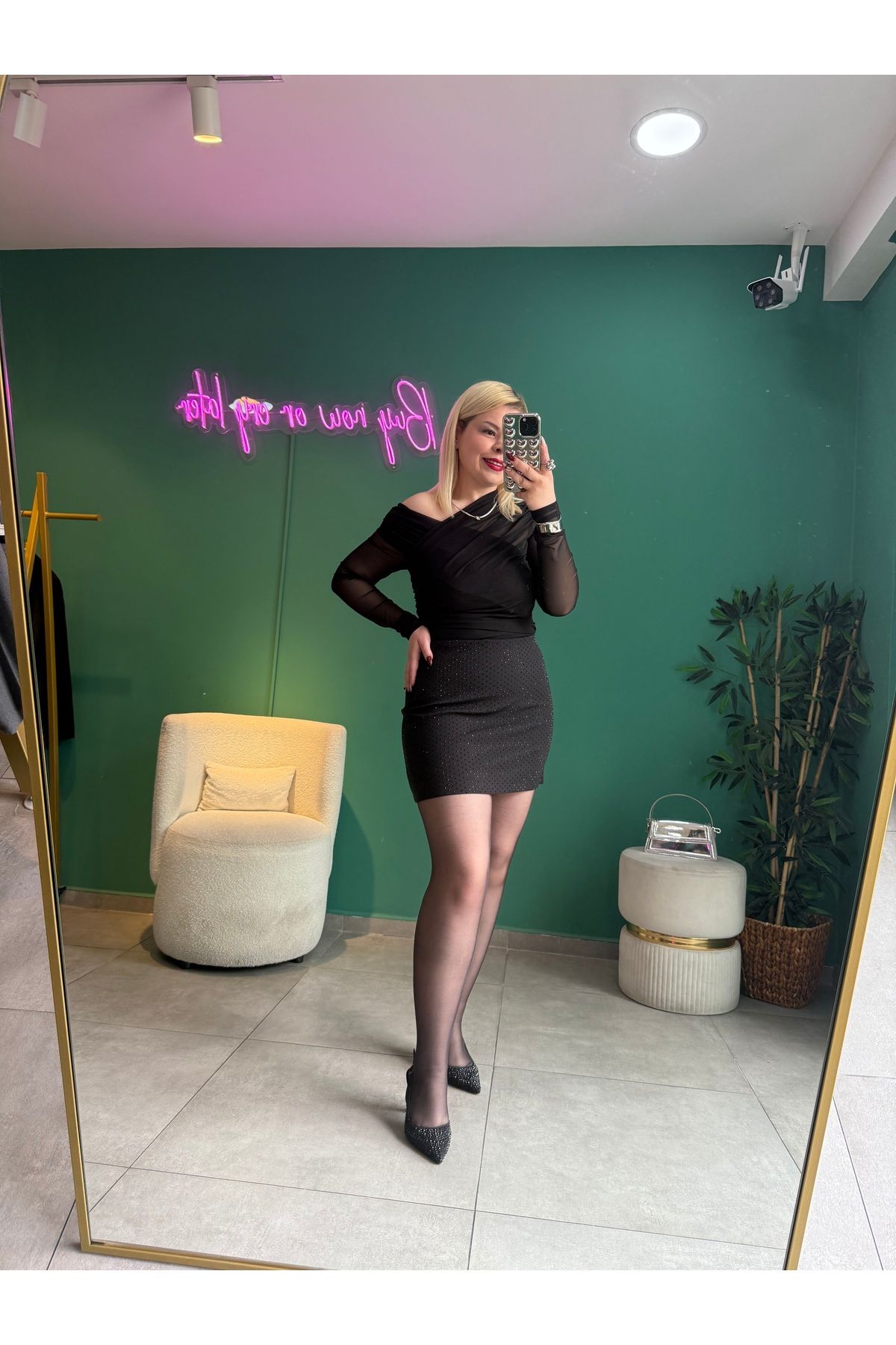 tuğba kumlu butik Premium Siyah Full Taşlı Etek