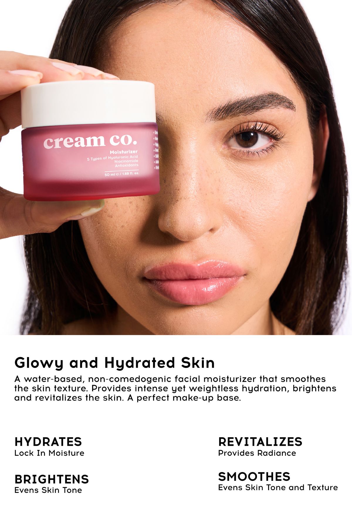 Cream Co.-crema co. Cremă de față hidratantă 50 ml pentru femei și bărbați, toate tipurile de piele, acid hialuronic, niacinamidă 2