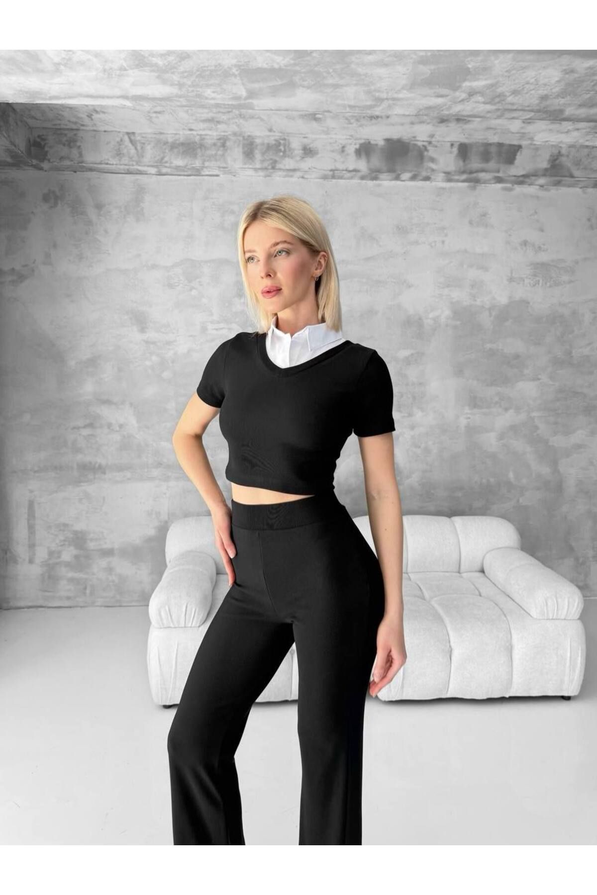 anyela glow ``Modern Gömlek Yaka Tasarımlı İkili Takım