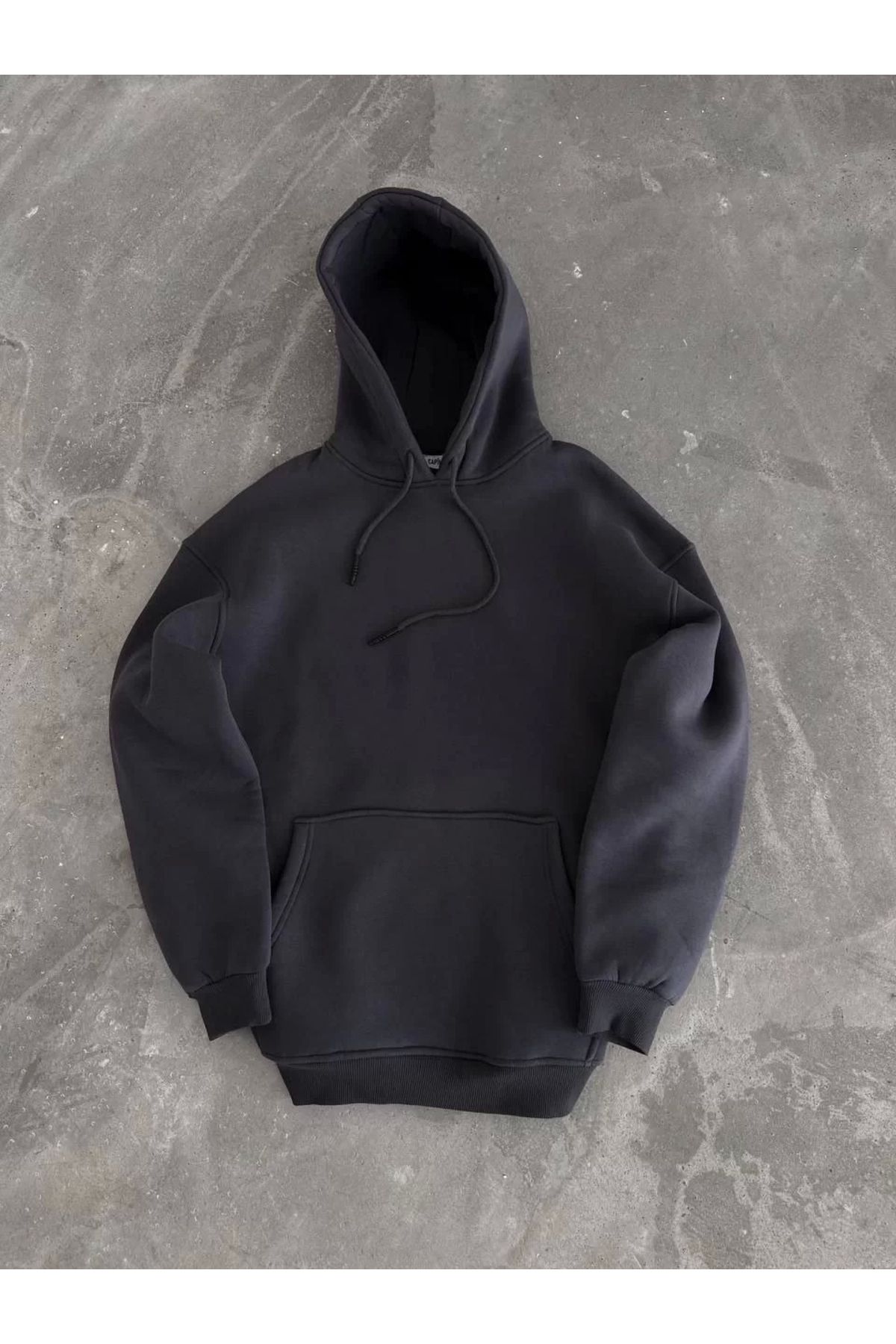 MODA Kapşonlu Üç İplik Penye Basic SweatShirt - Füme
