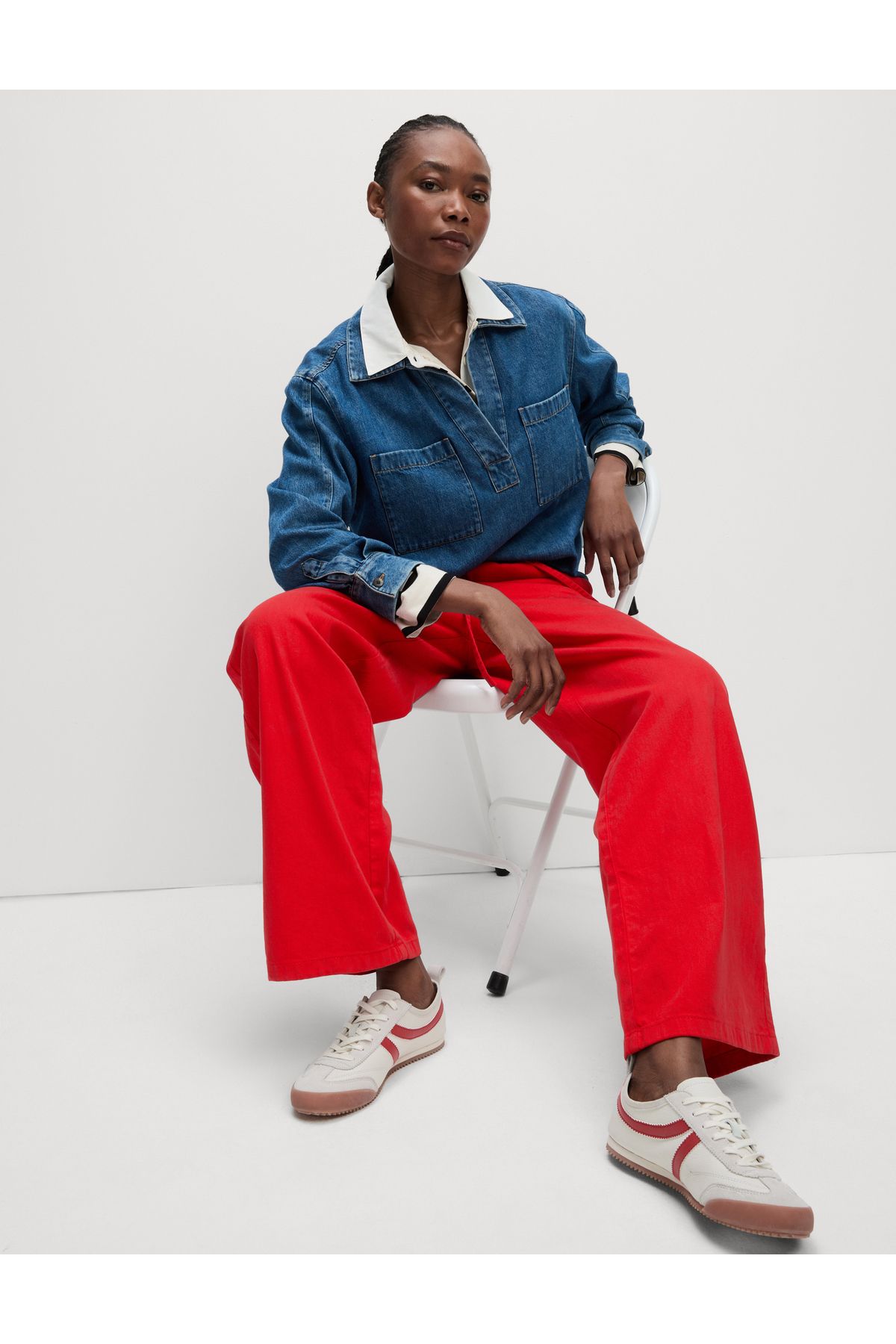 Marks & Spencer Denim Büzgülü Wide Leg Pantolon