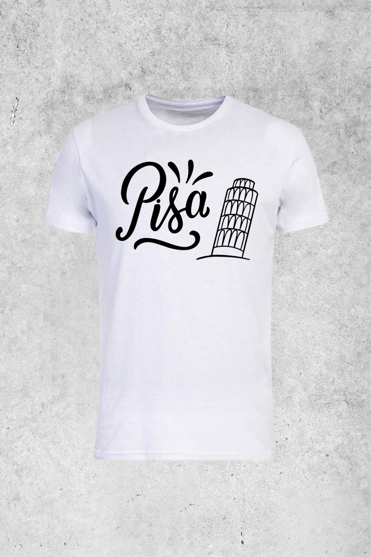 MOLICO Basic unisex sıfır yaka kısa kollu Pisa baskılı tshirt