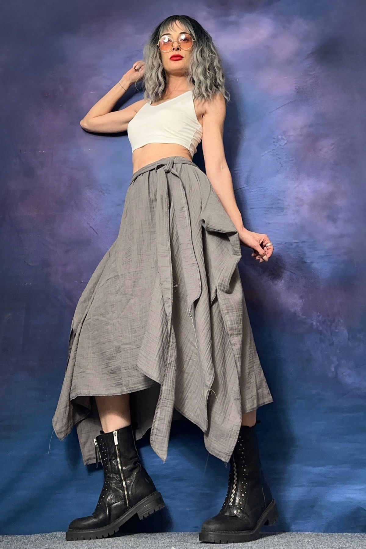 Quincey  BELİ LASTİKLİ BAMBU ASİMETRİK ETEK - Görsel 2