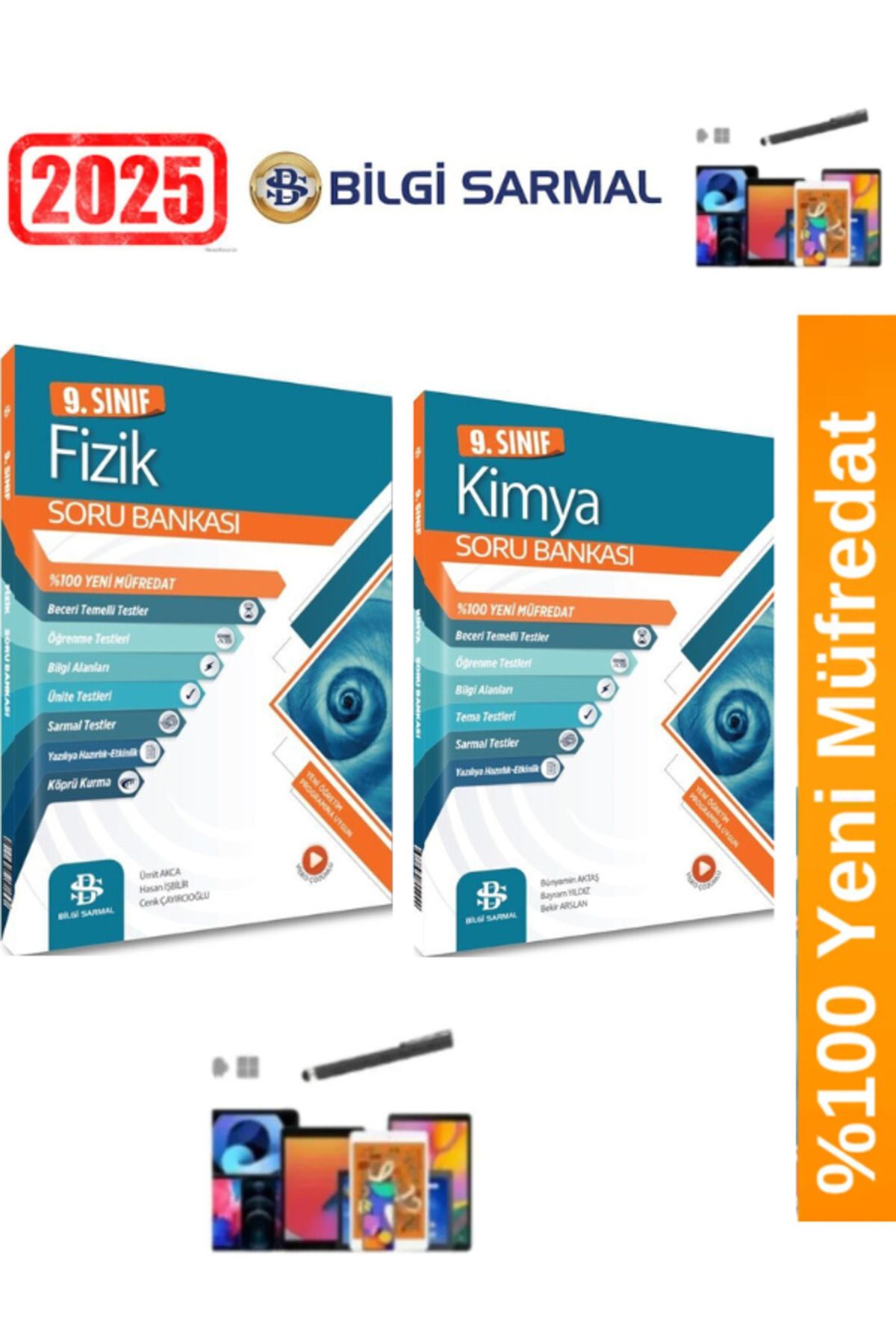Bilgi Sarmal Yayınları 2025 9.Sınıf Fizik-Kimya %100 Yeni Müfredat Soru Bankası Seti(2 Kitap)+Android Kalem