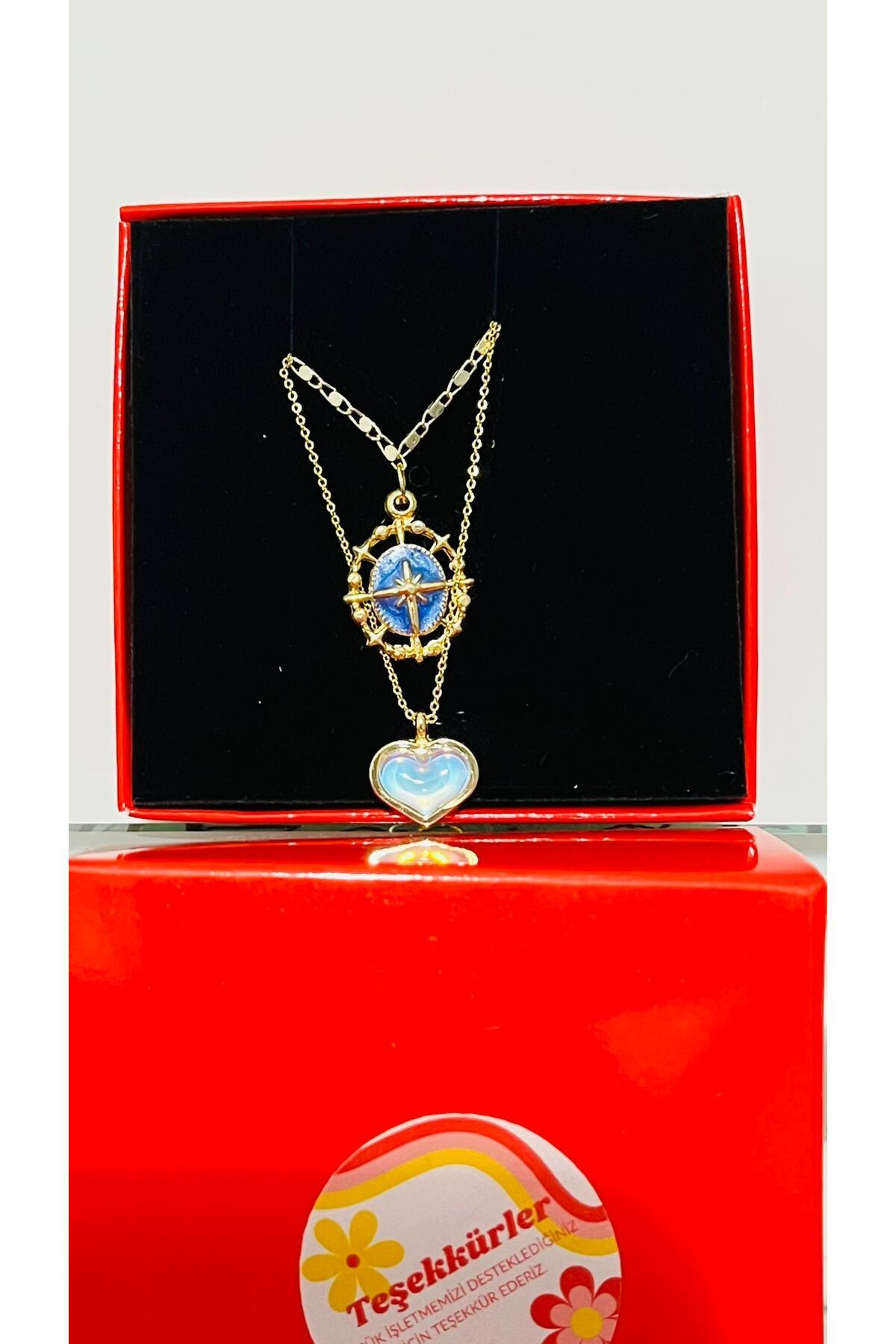 REFLECTS STYLİSH BEAUTY KUTUP YILDIZI , KALP FİGÜRLÜ ,ŞIK VE ZARİF GOLD KOLYE 2'Lİ