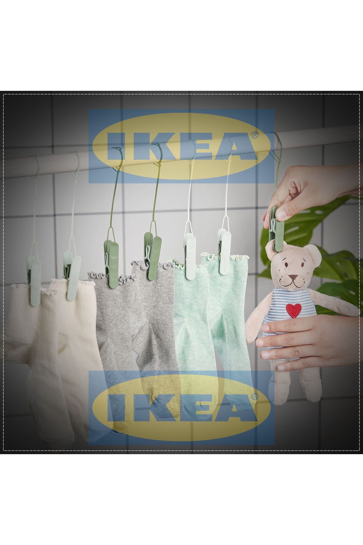IKEA-Σετ πράσινων μανταλάκια Slibb, Συσκευή κρέμασης με δαχτυλίδι, Σετ 8 τεμαχίων 4