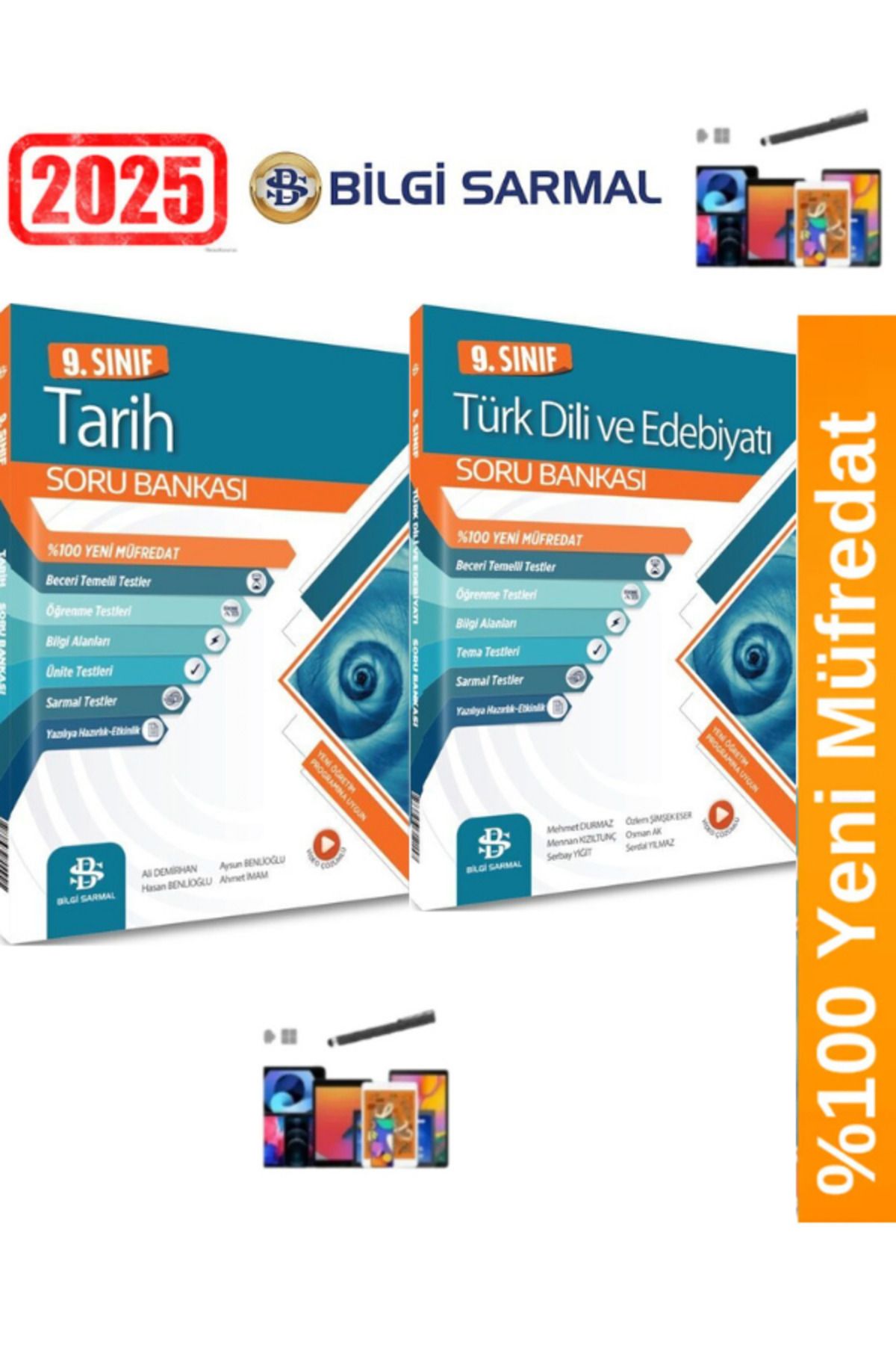 Bilgi Sarmal Yayınları 2025 9.Sınıf Türk Dili Edebiyatı -Tarih %100 Yeni Müfredat Soru Bankası Seti(2 Kitap)+ Kalem