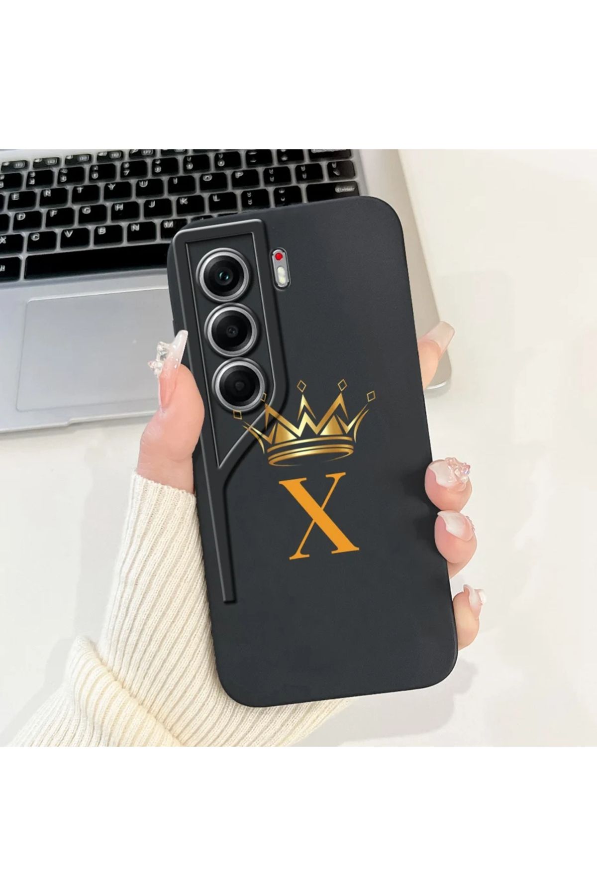 Rotaks Tecno Camon 40 4g Uyumlu Harfli Taç Baskılı Kişiye Özel Silikon Telefon Kılıfı - X
