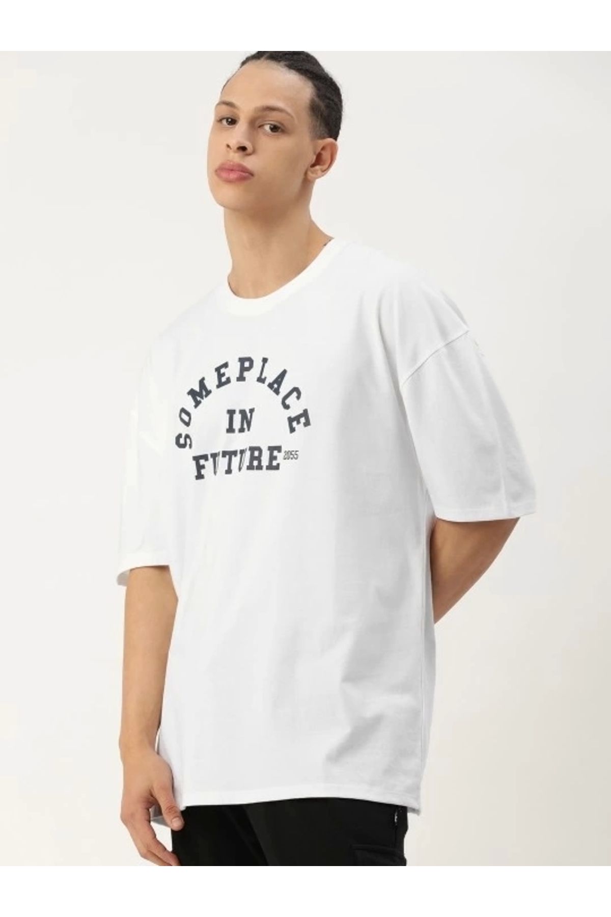 MODA Erkek Baskılı Oversize T-shirt - Beyaz