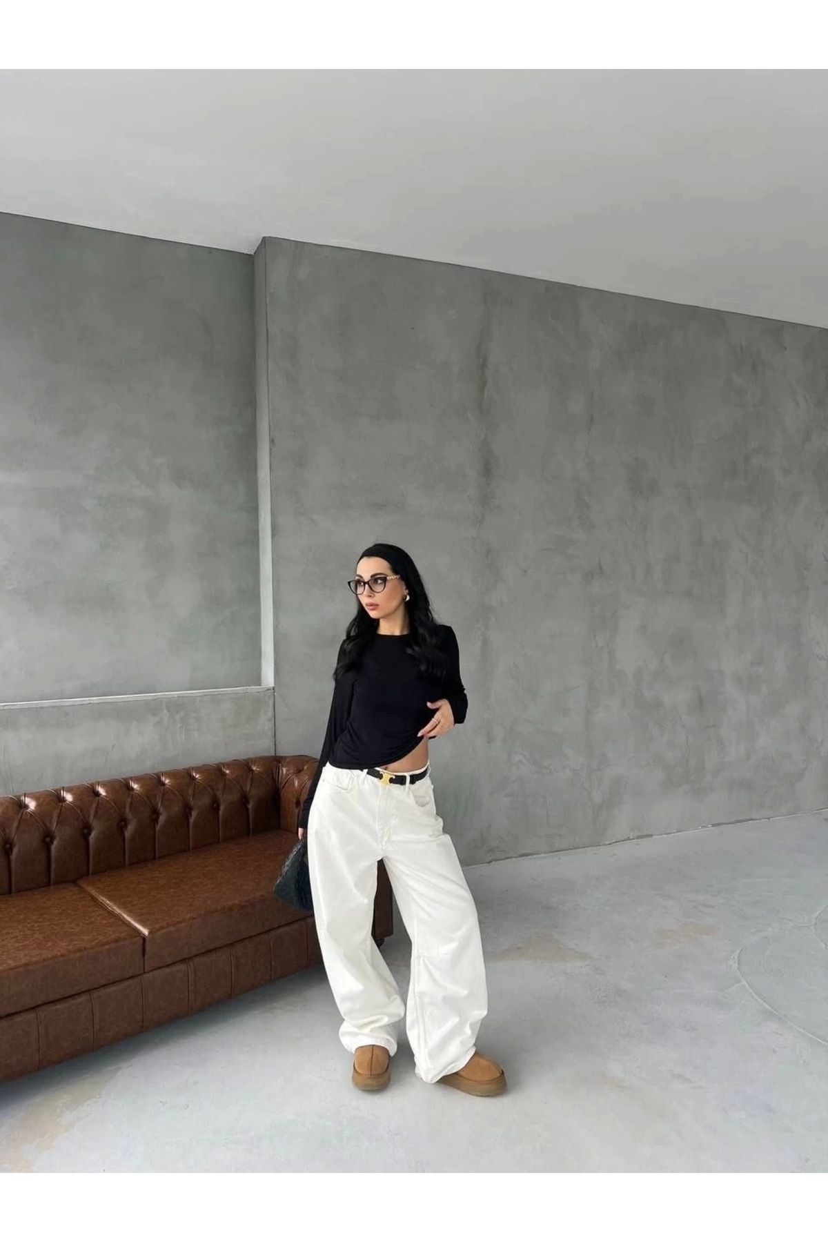 MODA Bisiklet Yaka Uzun Kollu Crop - Siyah