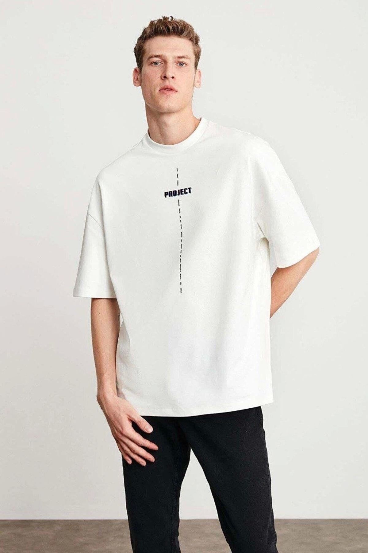 MODA Unisex Baskılı Oversize T-Shirt - Beyaz