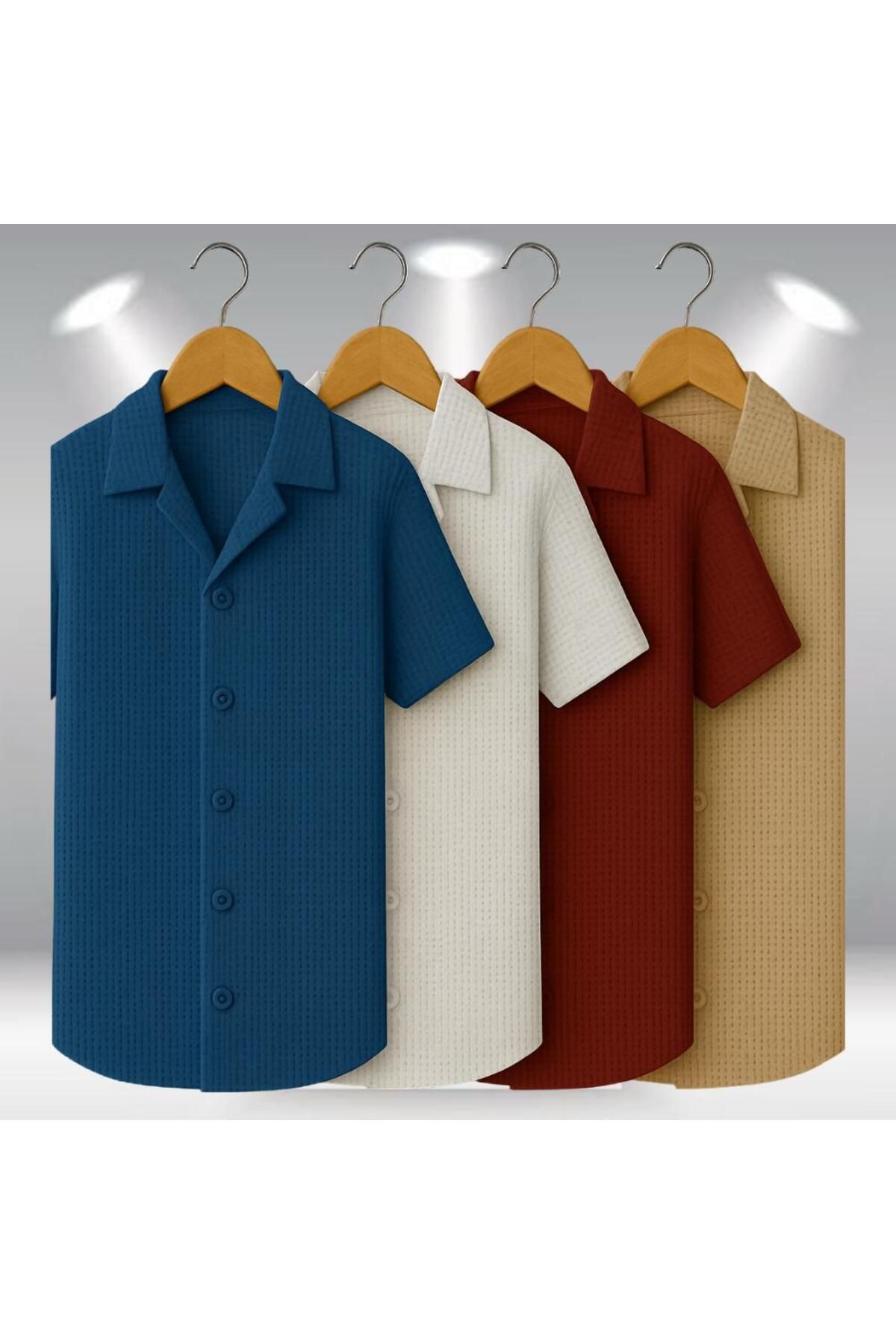 LC Waikiki 4'lü Avantaj Paket %100 Pamuk Şık Premium Kalite Erkek Kısa Kol Yazlık Waffle Kumaş Gömlek