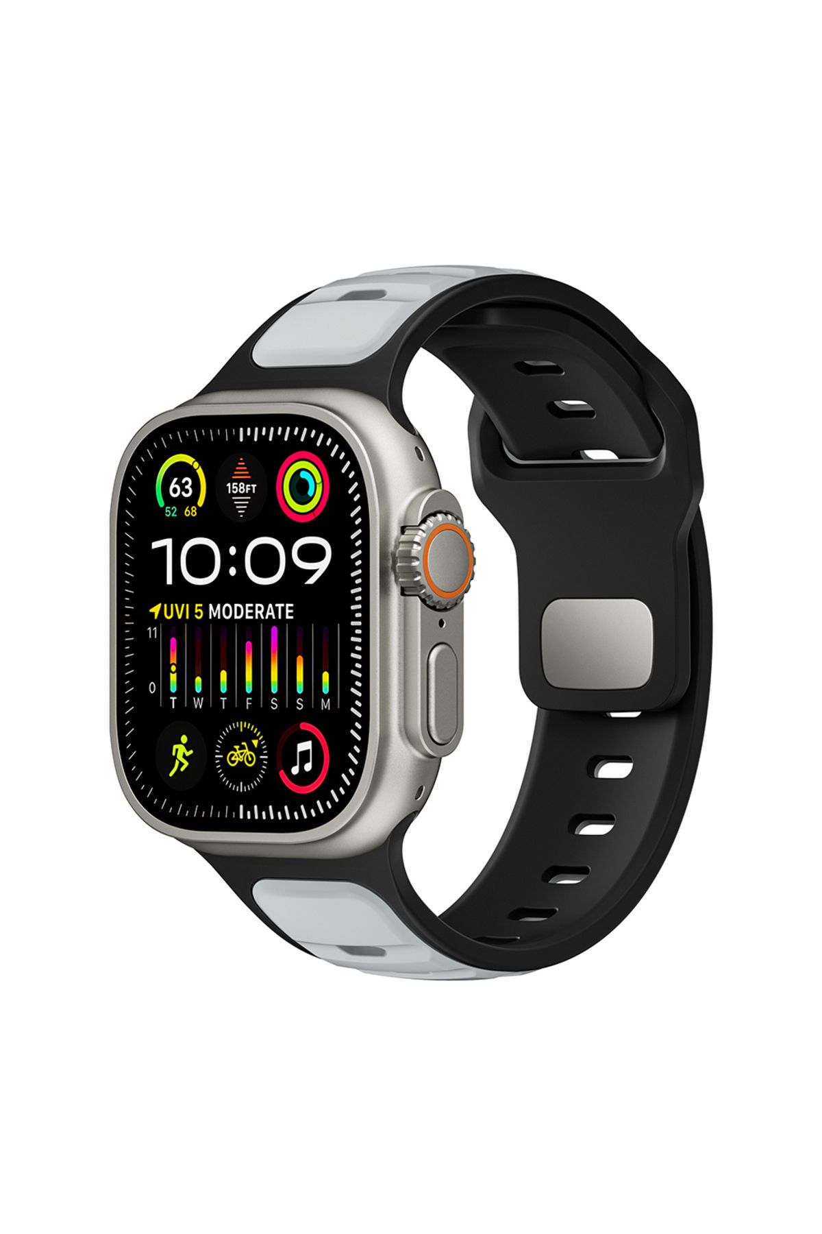 Strap U Apple Watch 3/4/5/6/7/8/9/10/se/ultra/ultra2 44mm/46mm/49mm Uyumlu Ergonomik Tasarım Silikon Kordon