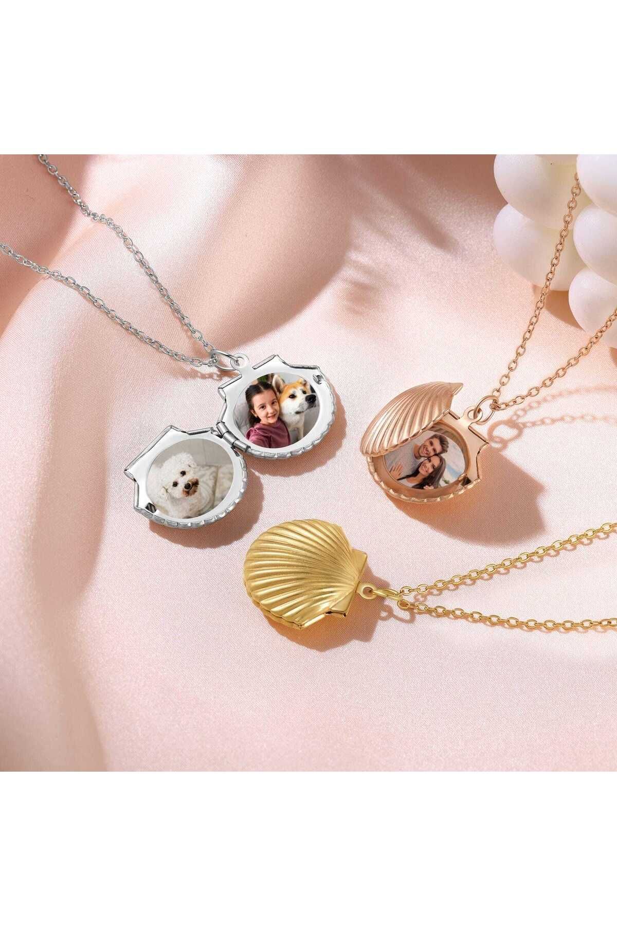 VESTA JEWELRY 925 Ayar Gümüş Kadın İstiridye Model Kapaklı Hatıra Resimli Kolye