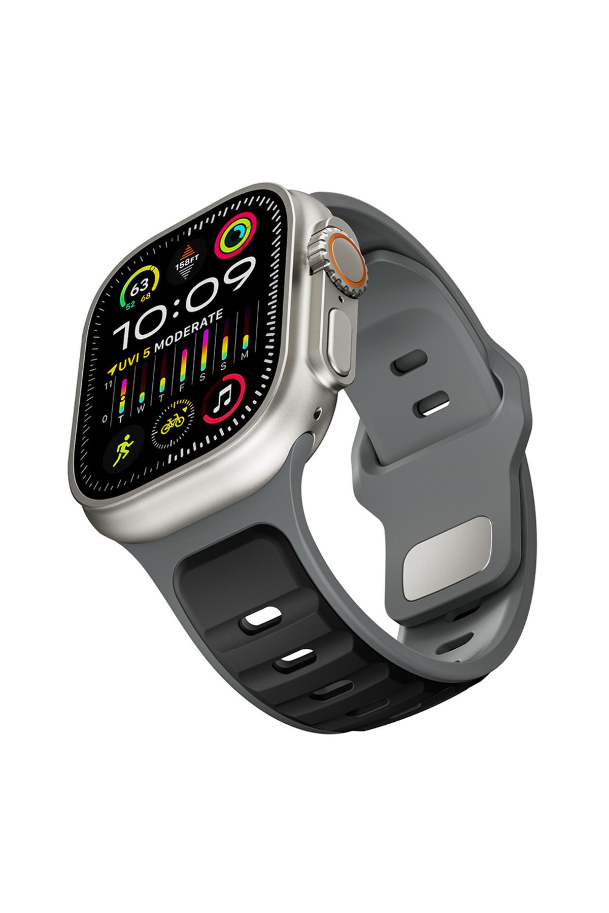 Strap U Apple Watch 3/4/5/6/7/8/9/10/se/ultra/ultra2 44mm/46mm/49mm Uyumlu Ergonomik Tasarım Silikon Kordon